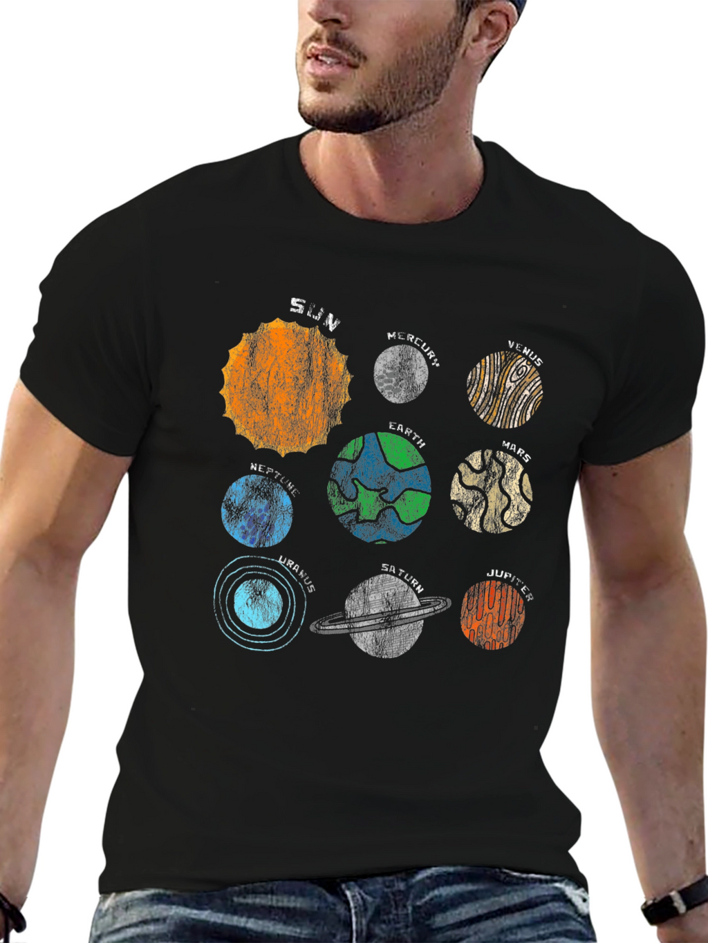 Solar System Planets Graphic Black T-Shirt