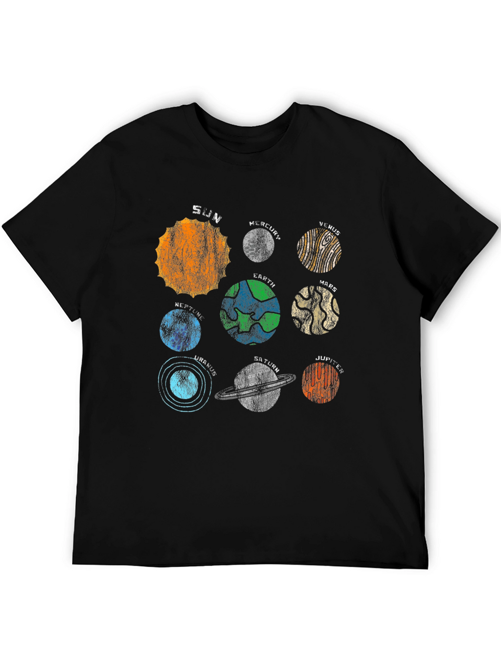 Solar System Planets Graphic Black T-Shirt