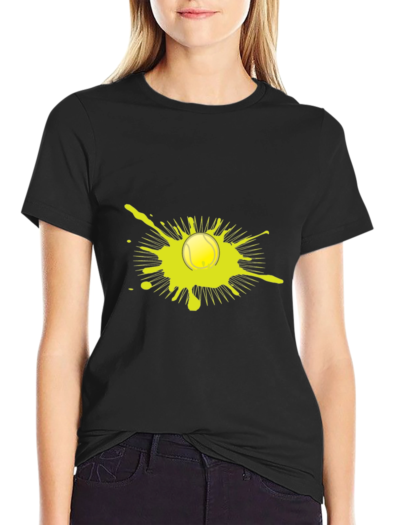 Tennis Ball Splatter Graphic Black T-Shirt