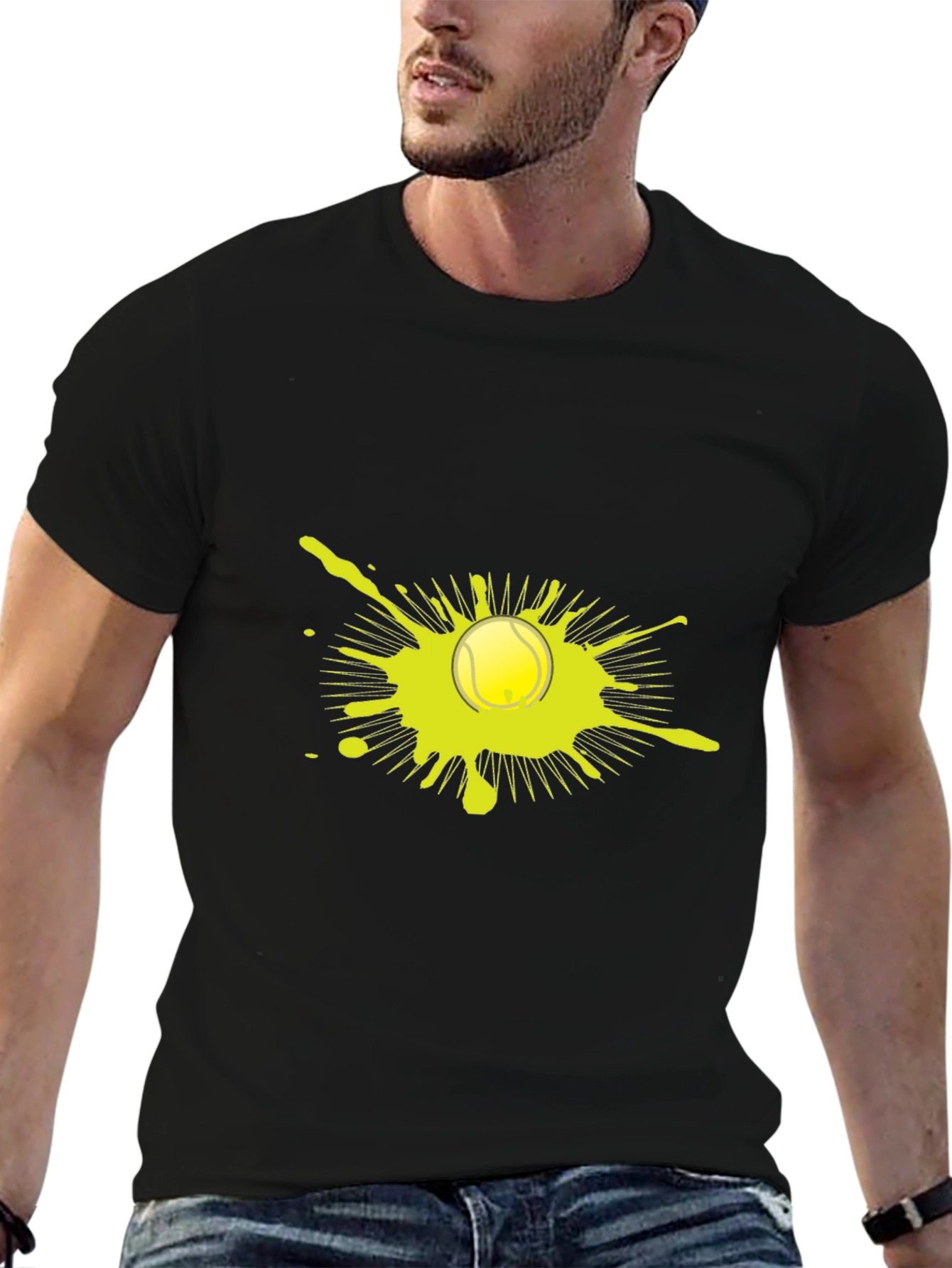 Tennis Ball Splatter Graphic Black T-Shirt