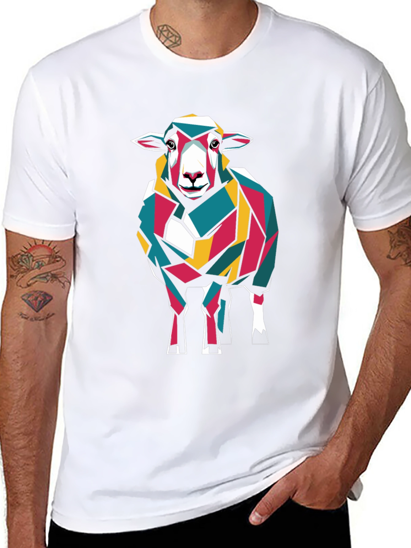 Geometric Sheep Graphic Tee - Modern Art Design