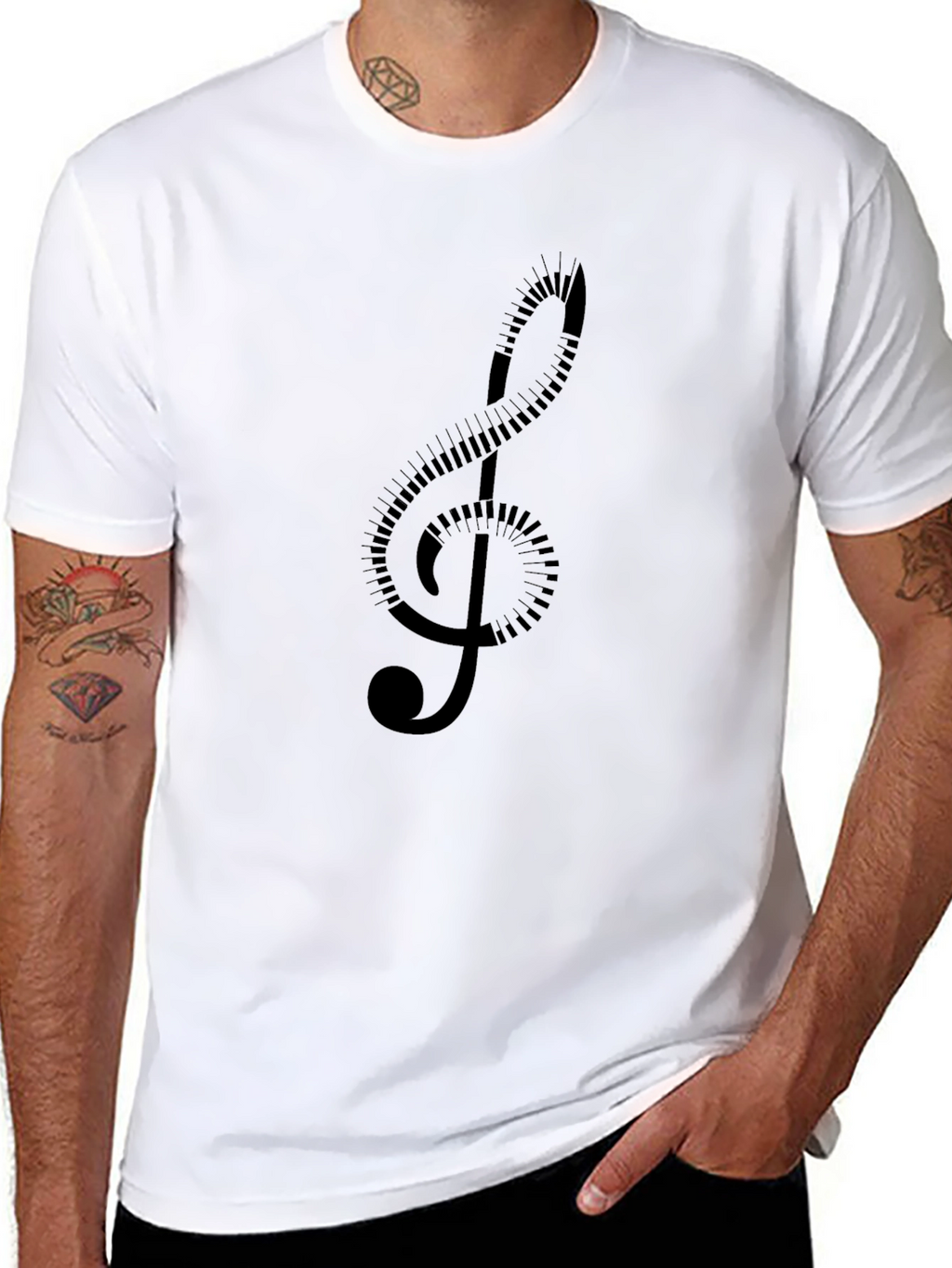 Musical Clef Graphic T-Shirt - Stylish Black Tee