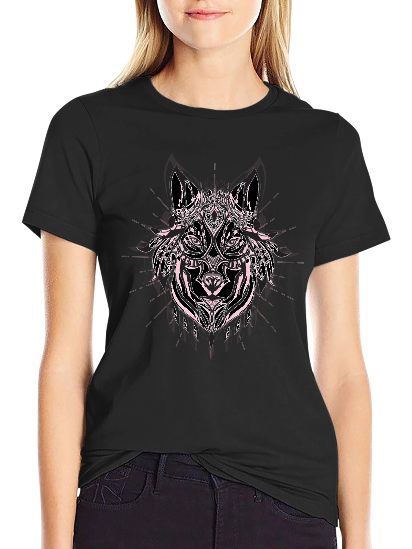 Wolf Graphic Print Black Cotton T-Shirt