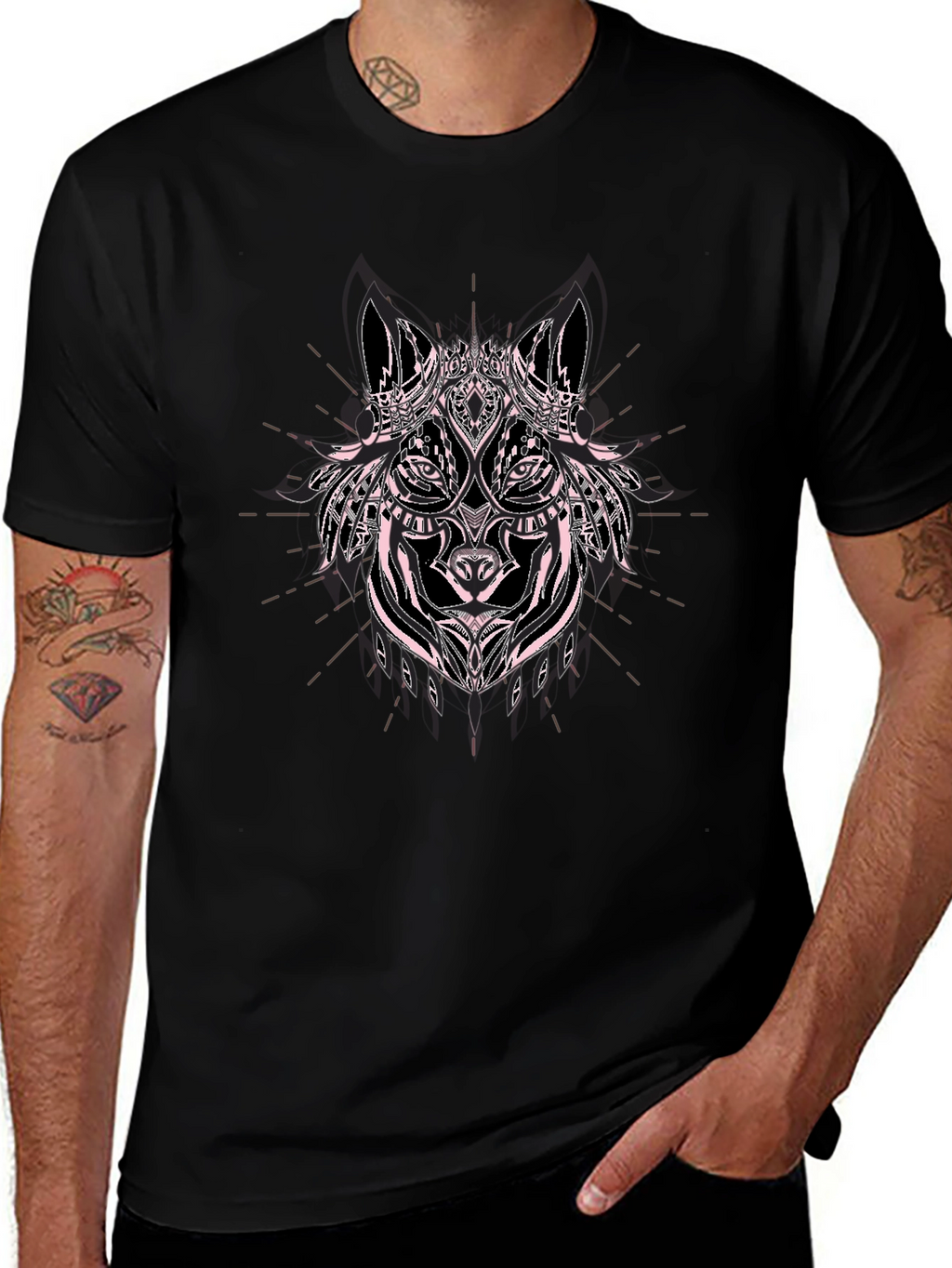 Wolf Graphic Print Black Cotton T-Shirt