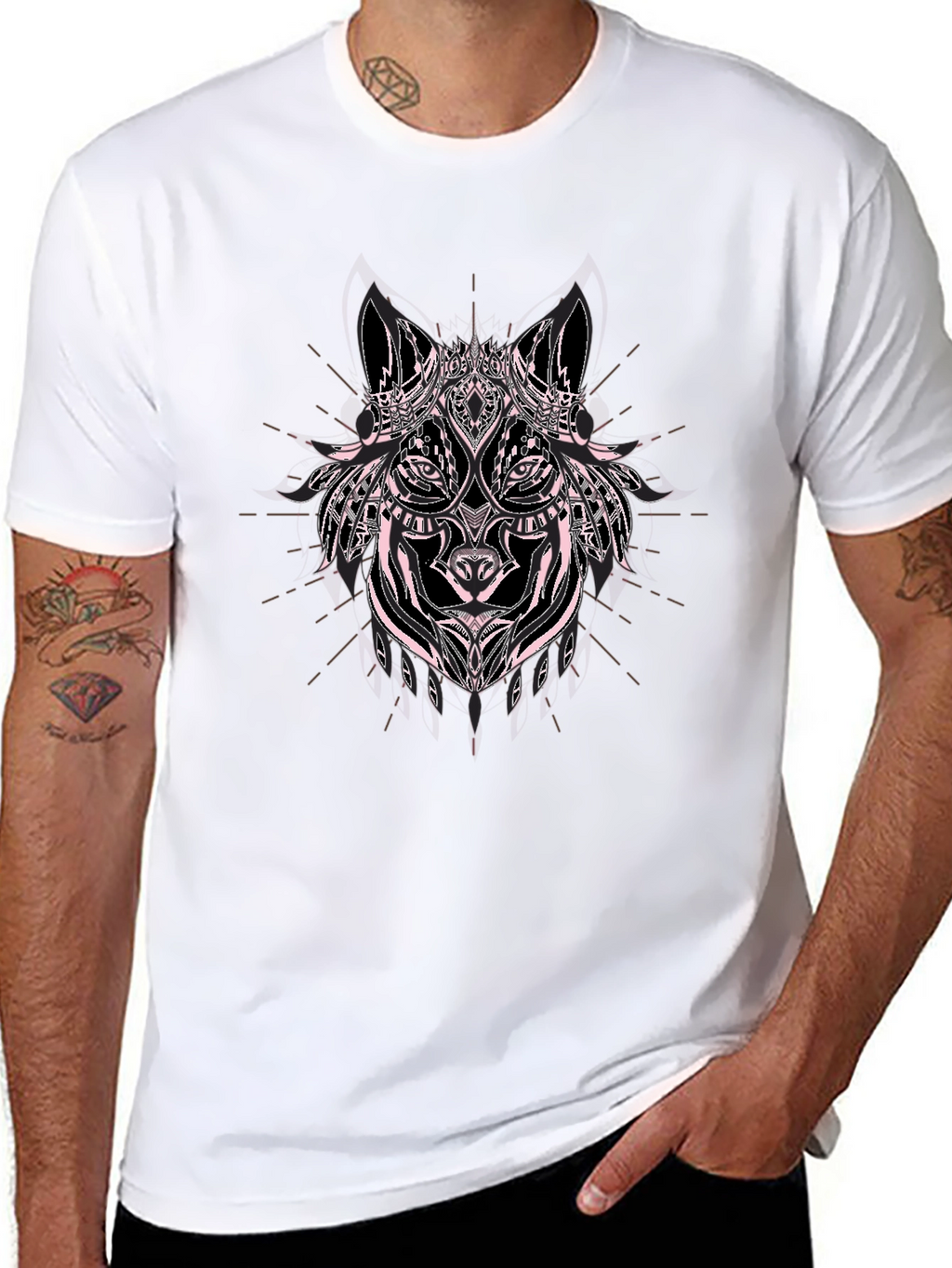 Wolf Graphic Print Black Cotton T-Shirt