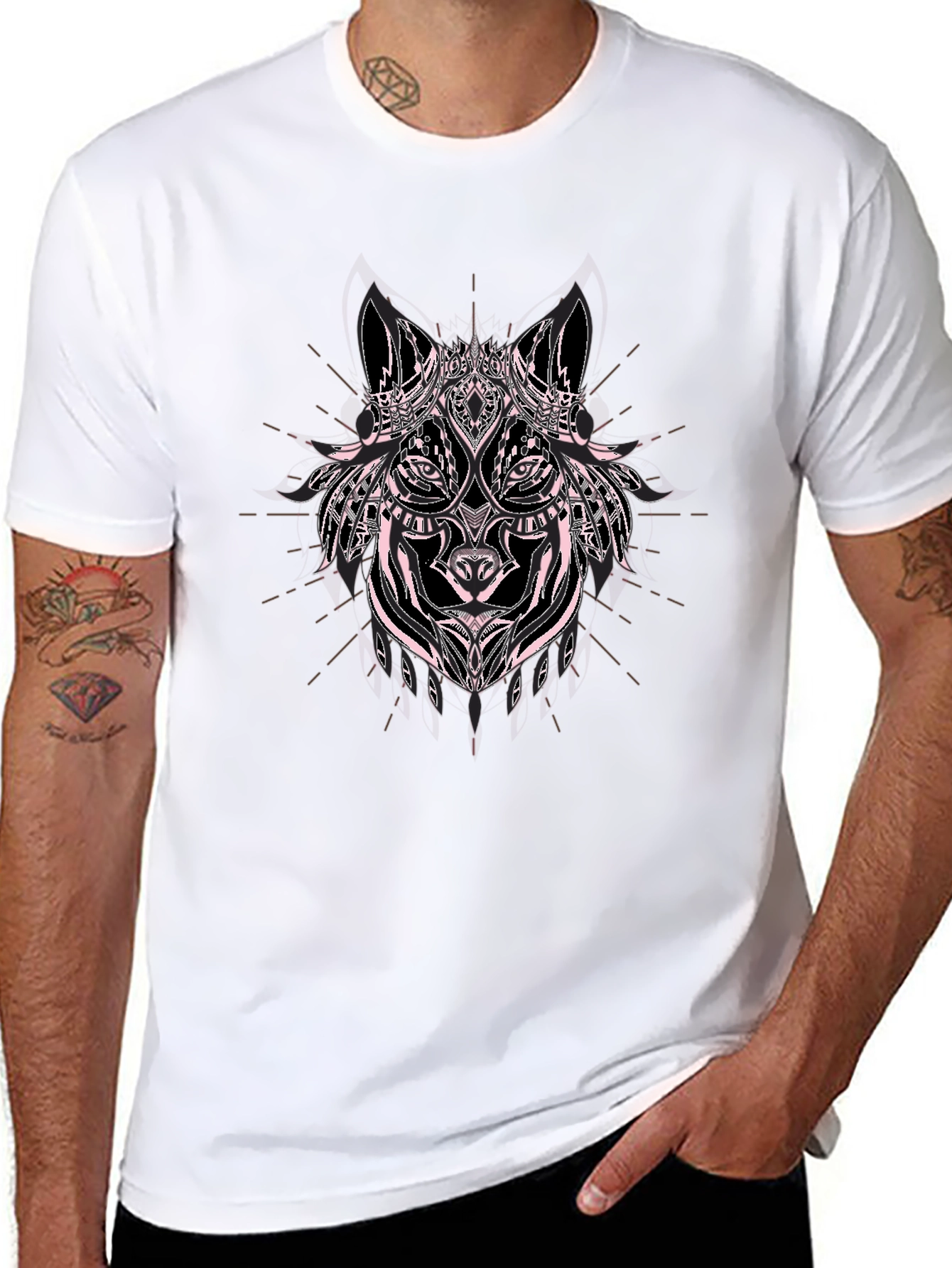 Wolf Graphic Print Black Cotton T-Shirt