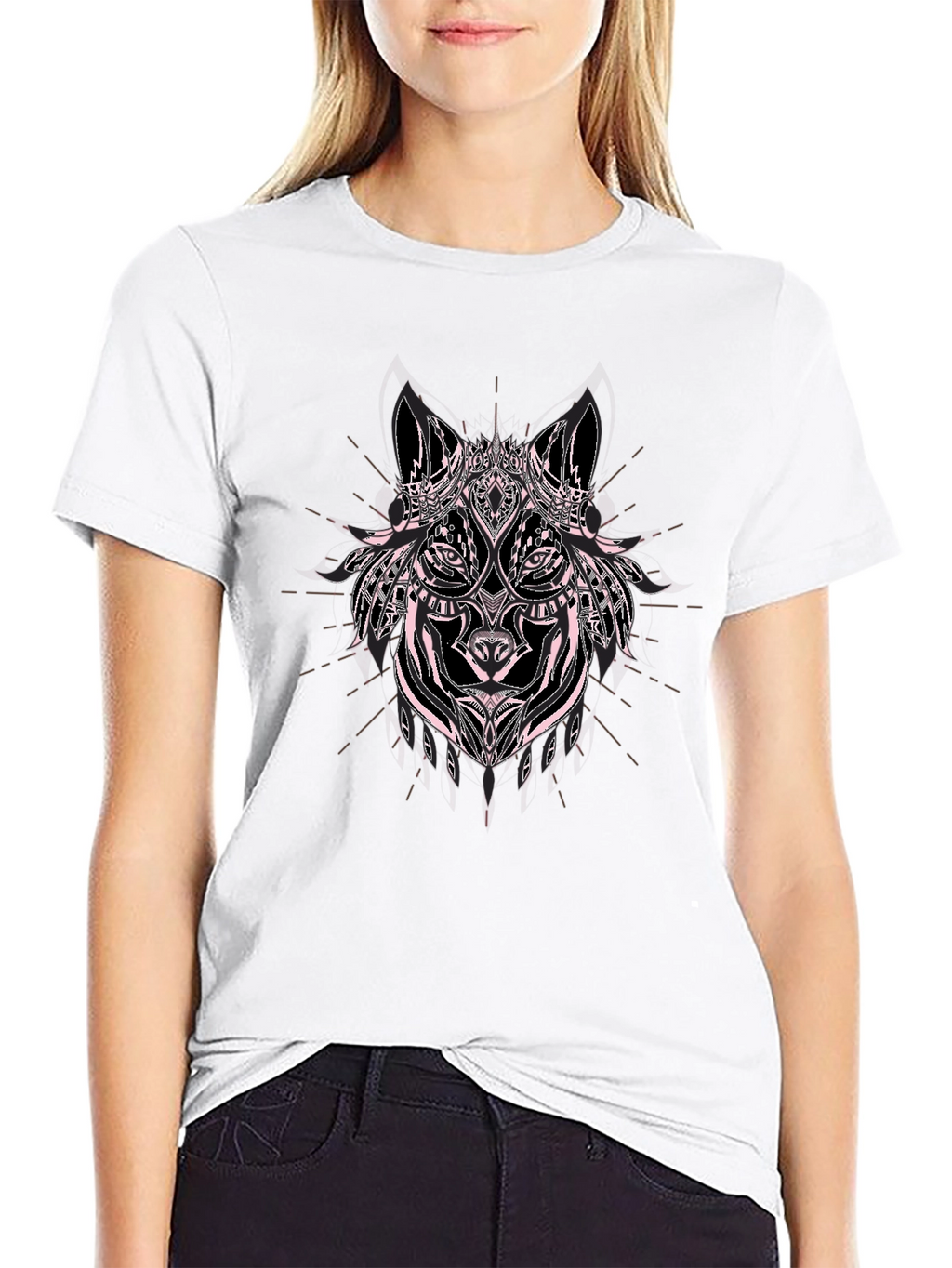 Wolf Graphic Print Black Cotton T-Shirt