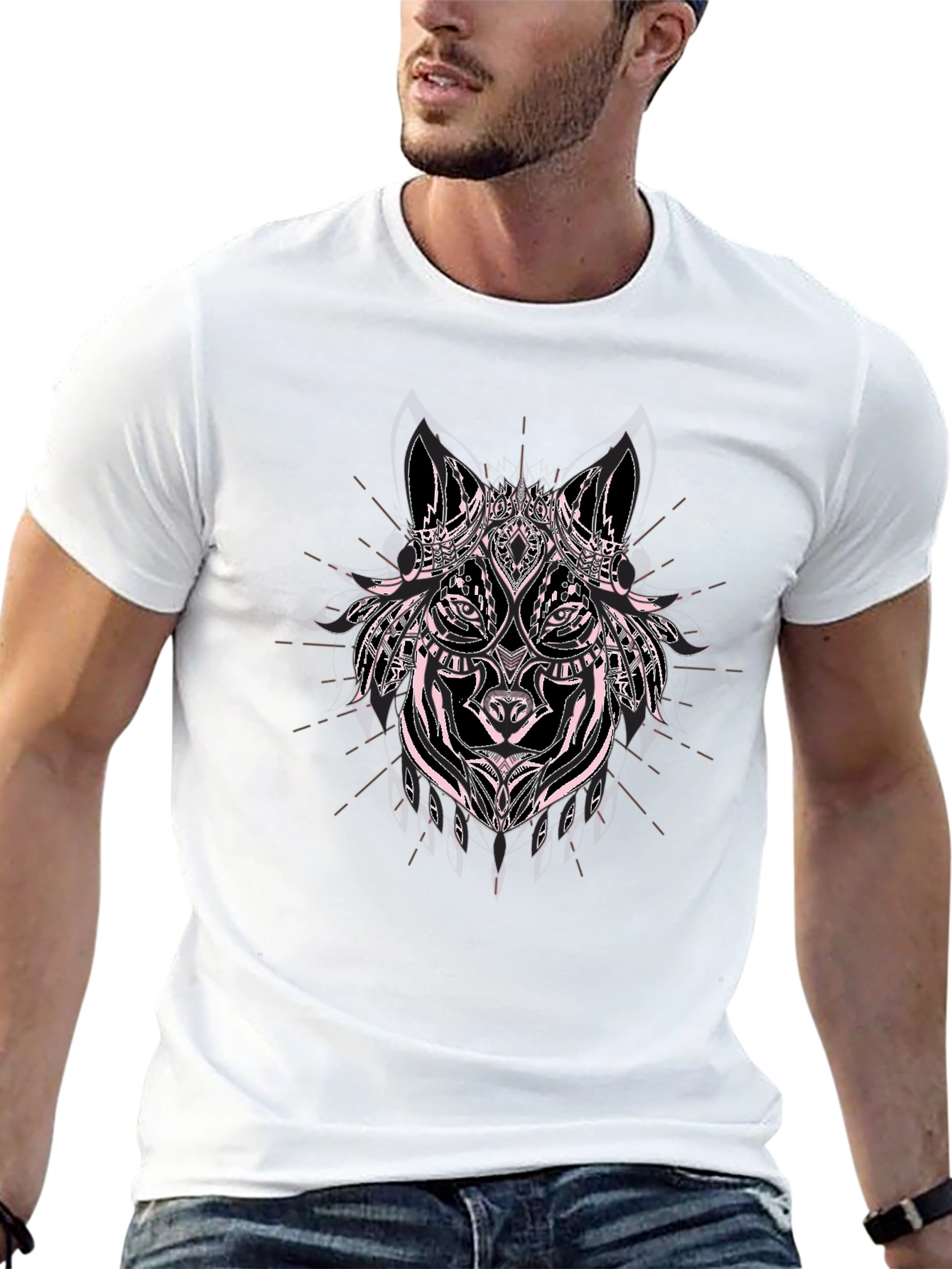 Wolf Graphic Print Black Cotton T-Shirt