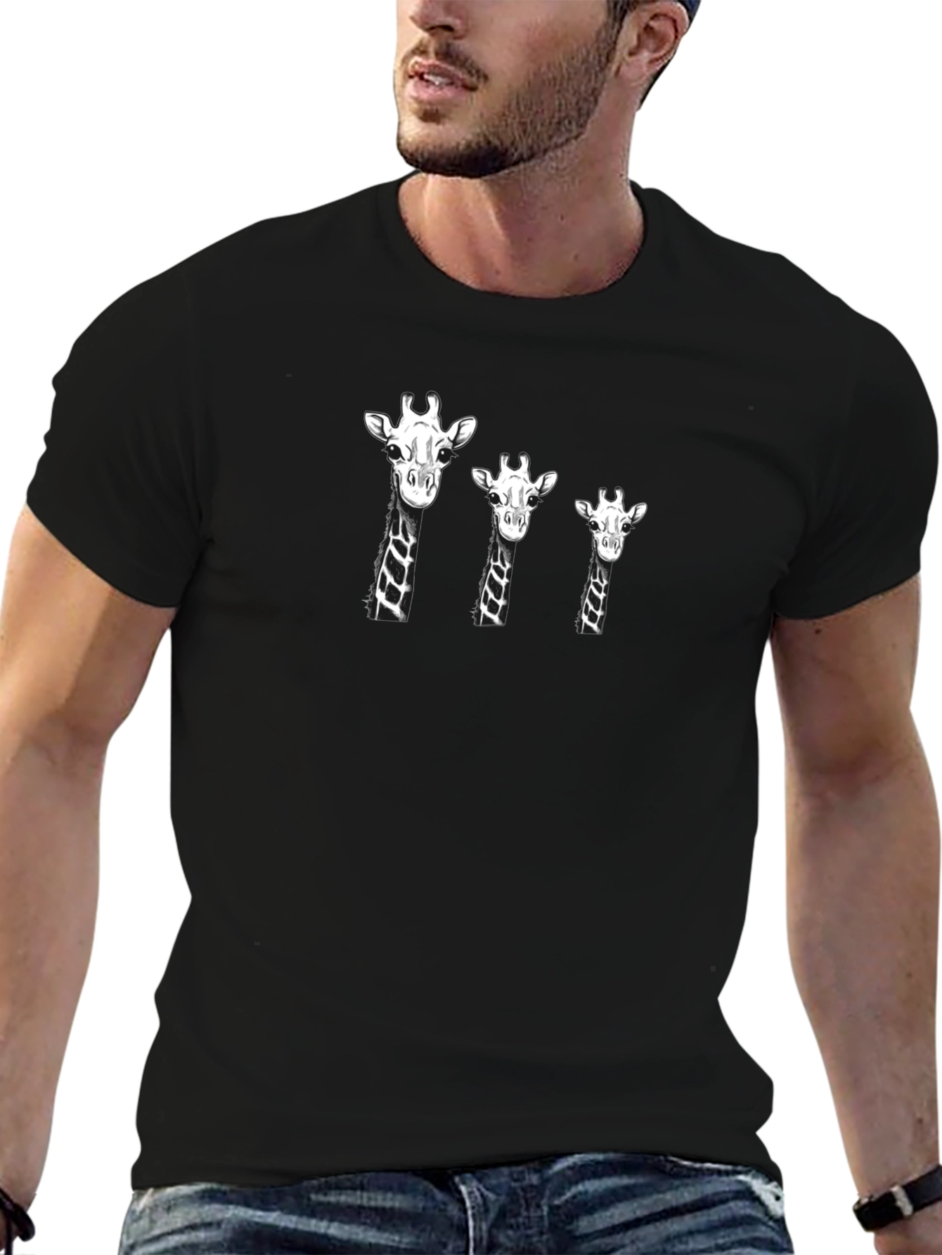 Giraffe Family Black T-Shirt