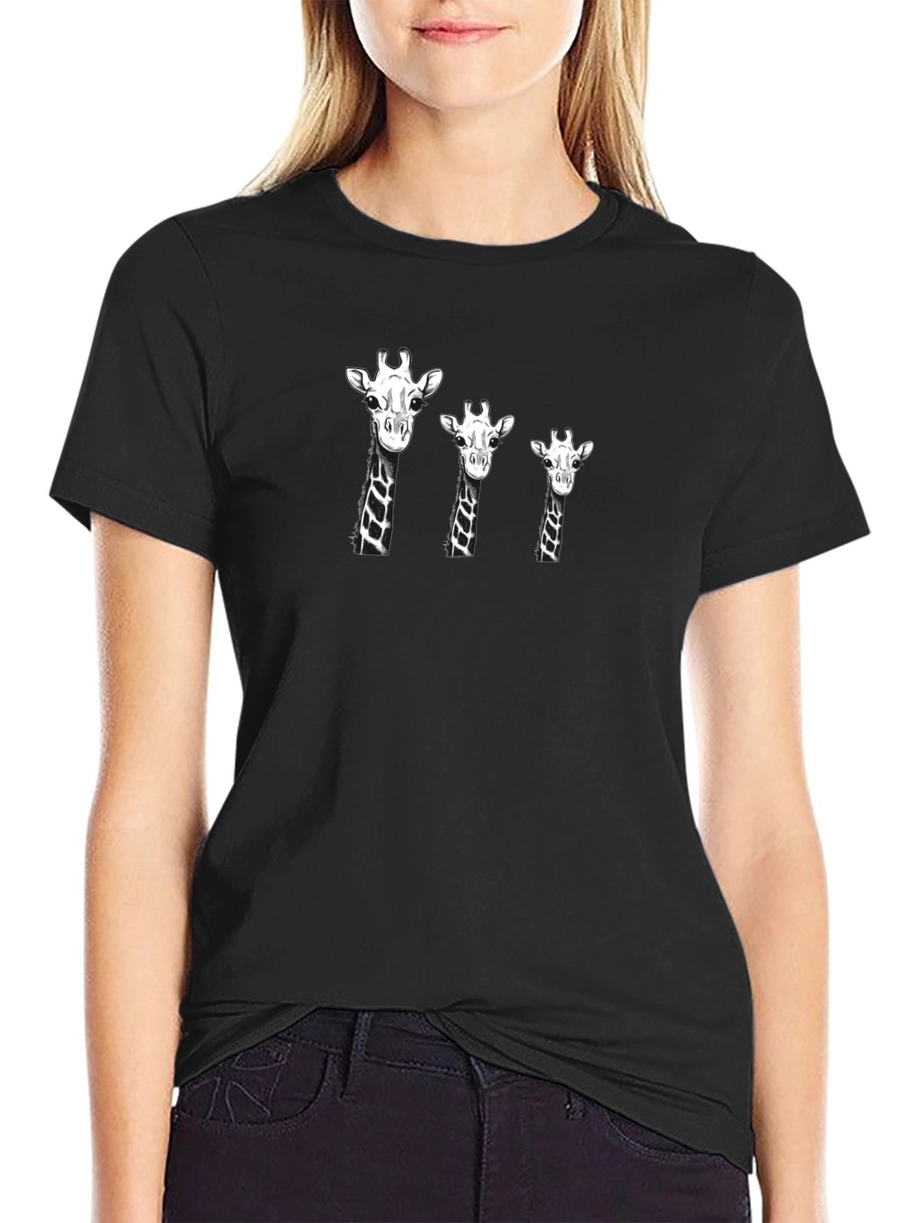 Giraffe Family Black T-Shirt