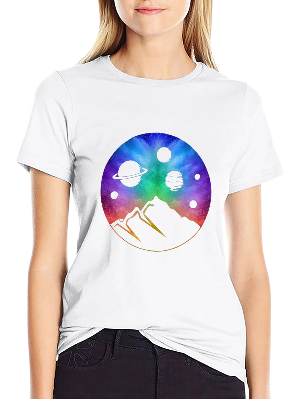 Cosmic Mountain Black T-Shirt - Galaxy Design