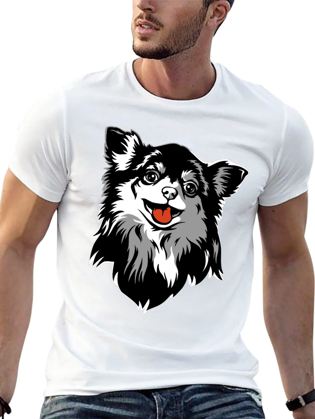 Chihuahua Dog Graphic Tee - Black Cotton Blend