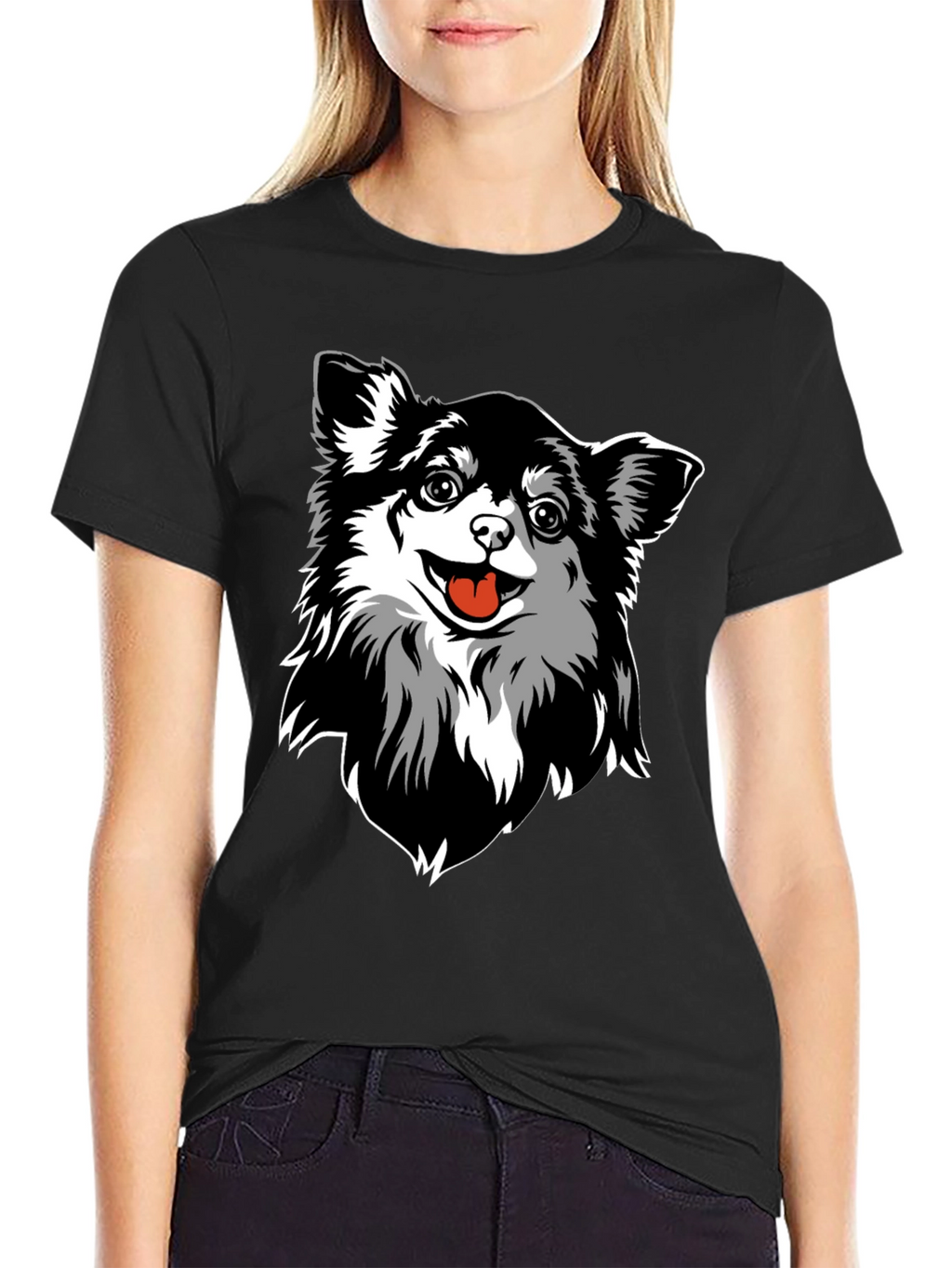 Chihuahua Dog Graphic Tee - Black Cotton Blend