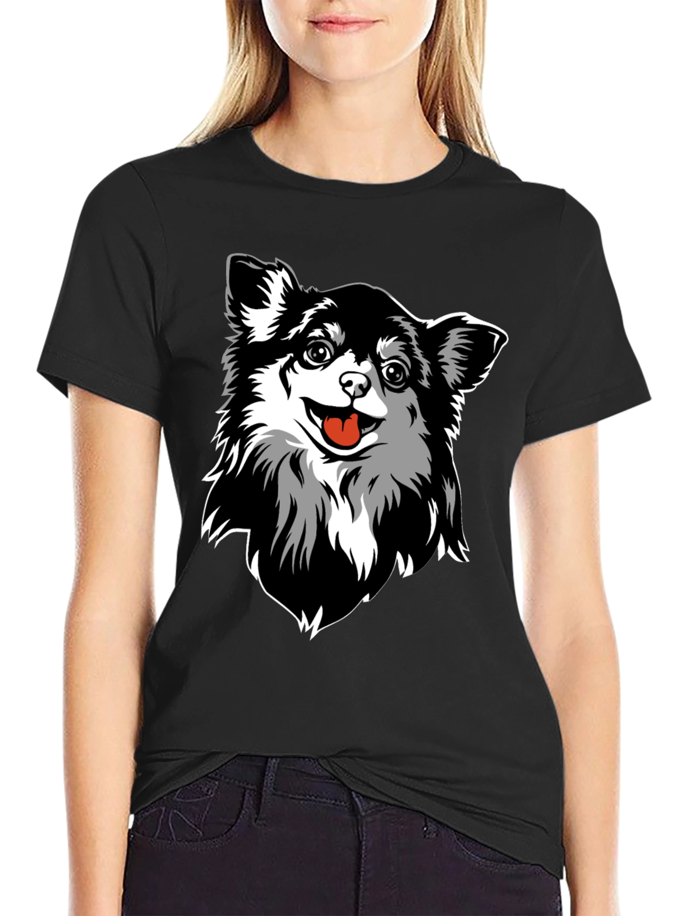 Chihuahua Dog Graphic Tee - Black Cotton Blend