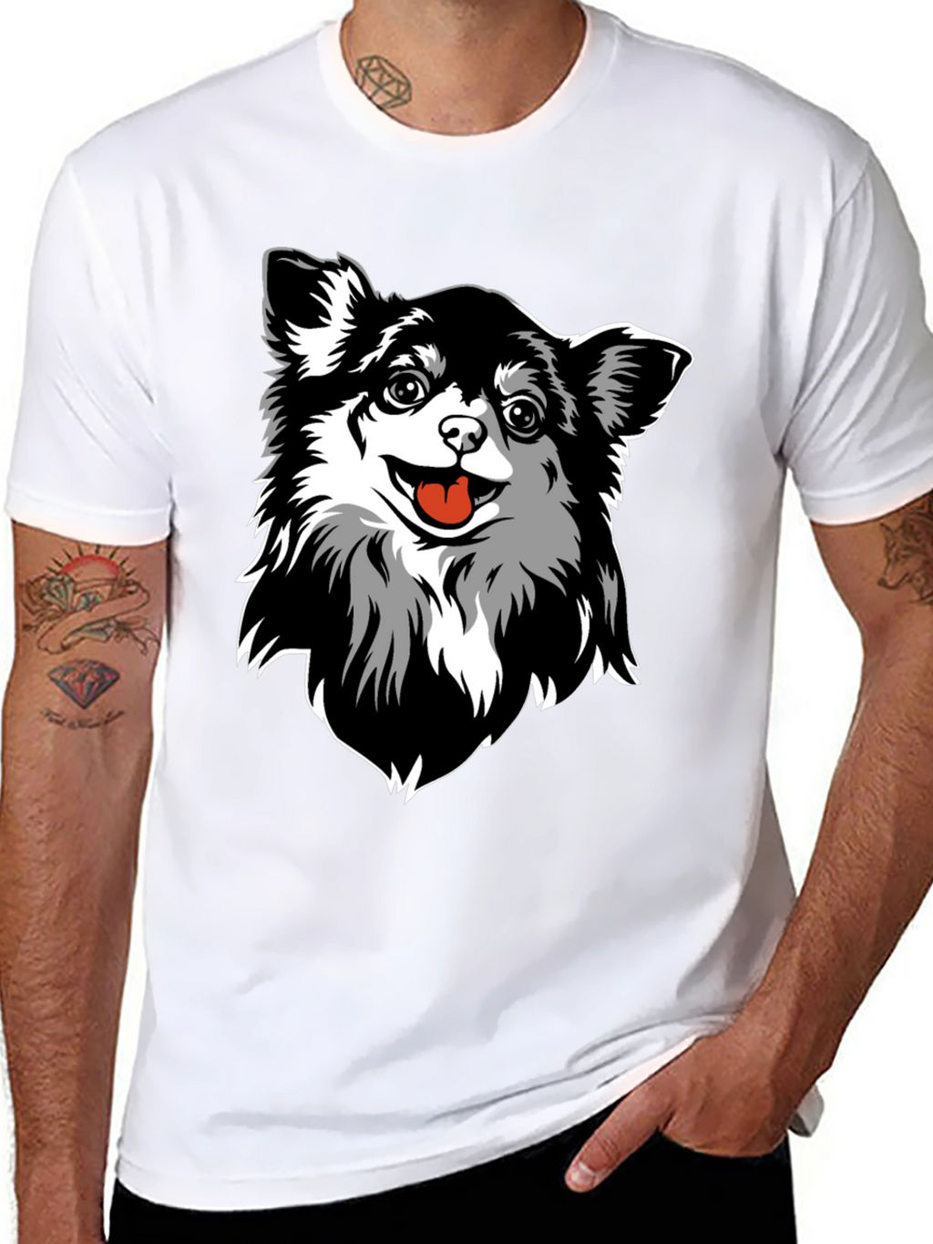 Chihuahua Dog Graphic Tee - Black Cotton Blend