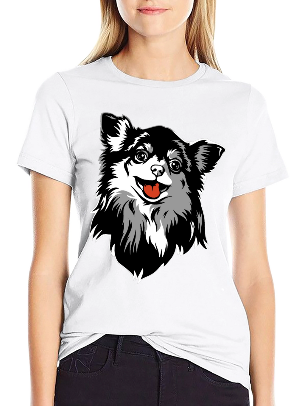Chihuahua Dog Graphic Tee - Black Cotton Blend