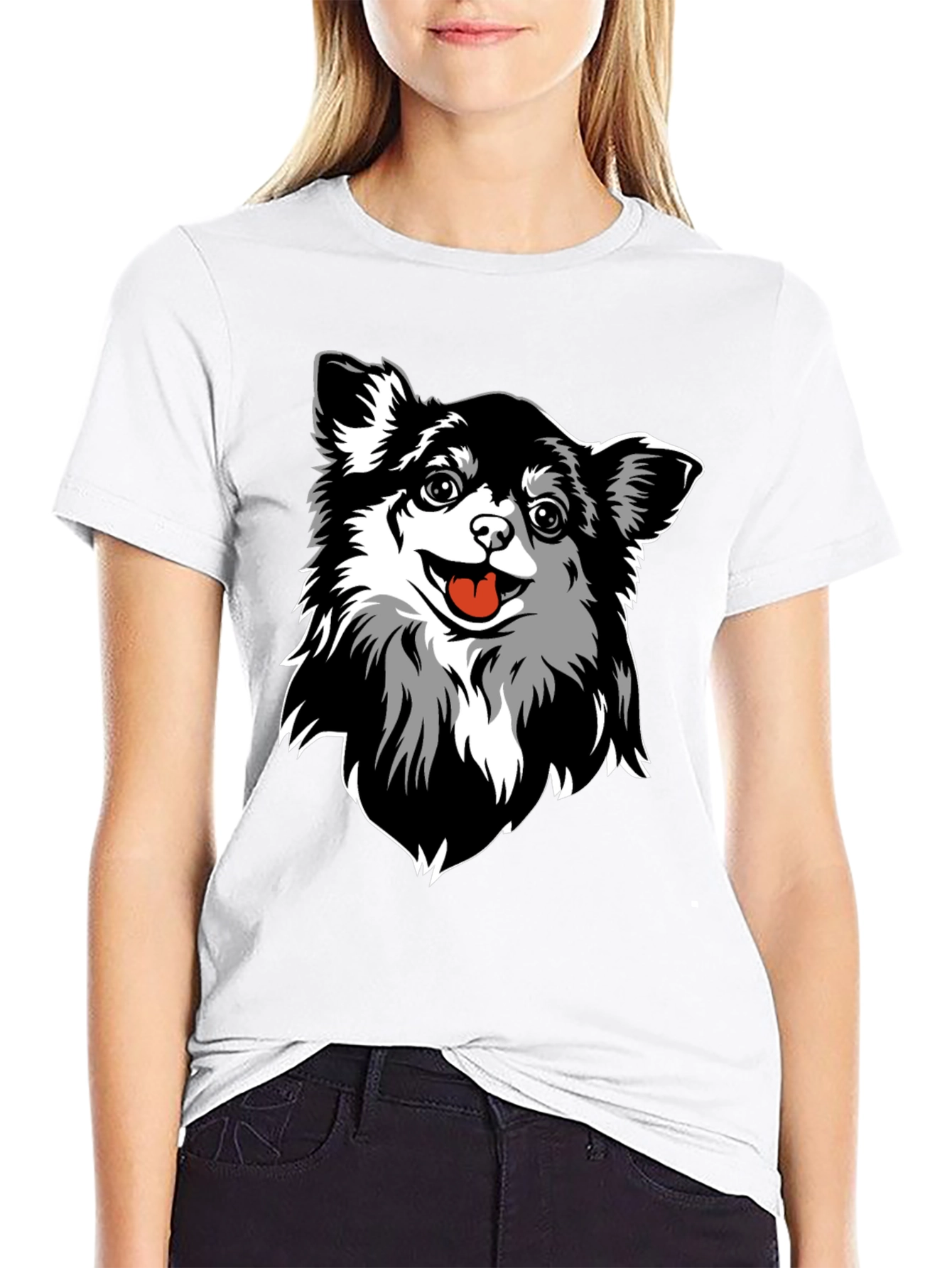 Chihuahua Dog Graphic Tee - Black Cotton Blend
