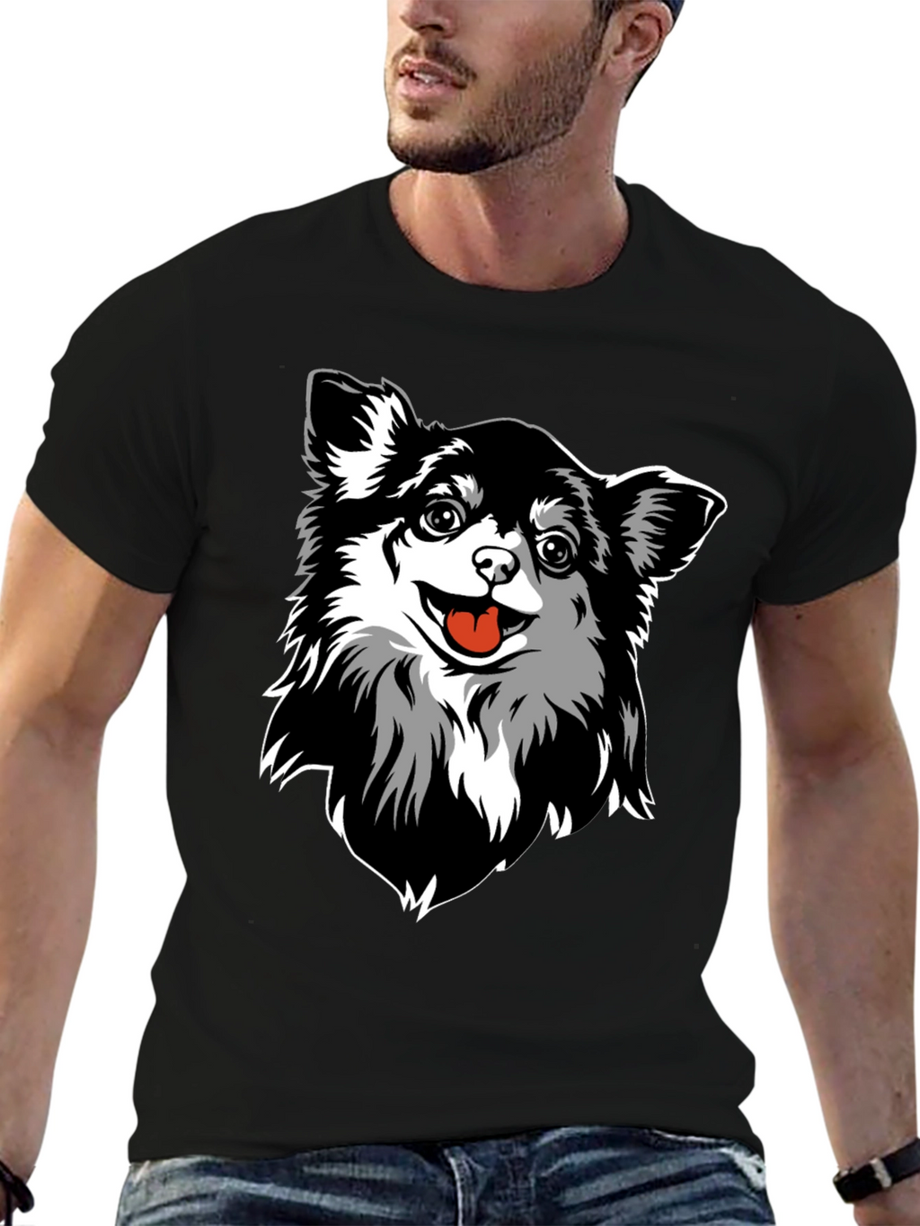 Chihuahua Dog Graphic Tee - Black Cotton Blend