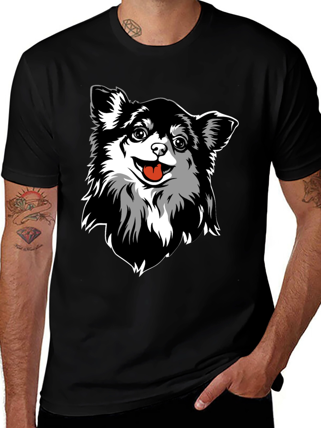Chihuahua Dog Graphic Tee - Black Cotton Blend