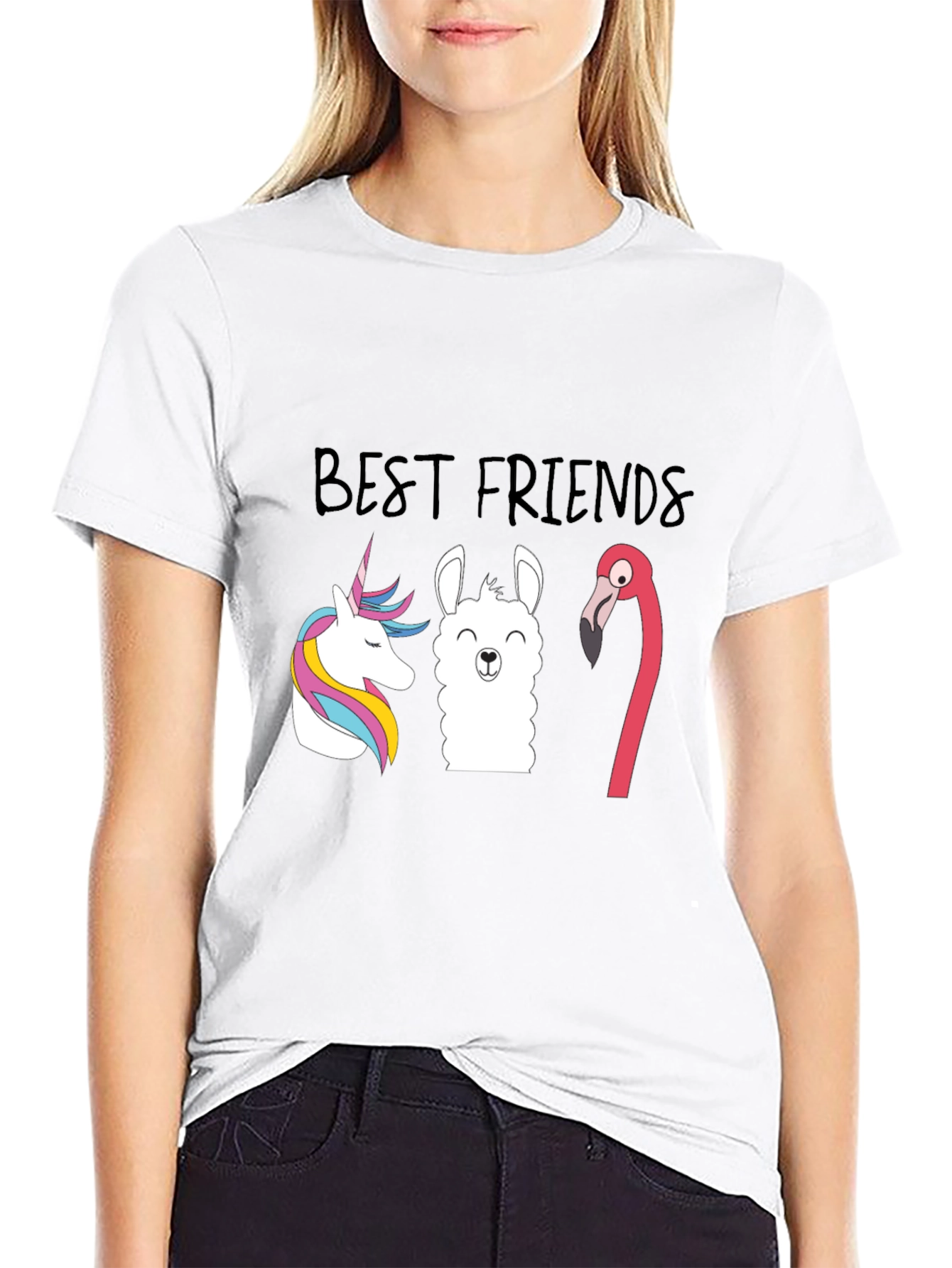 Best Friends Unicorn Llama Flamingo Graphic T-Shirt