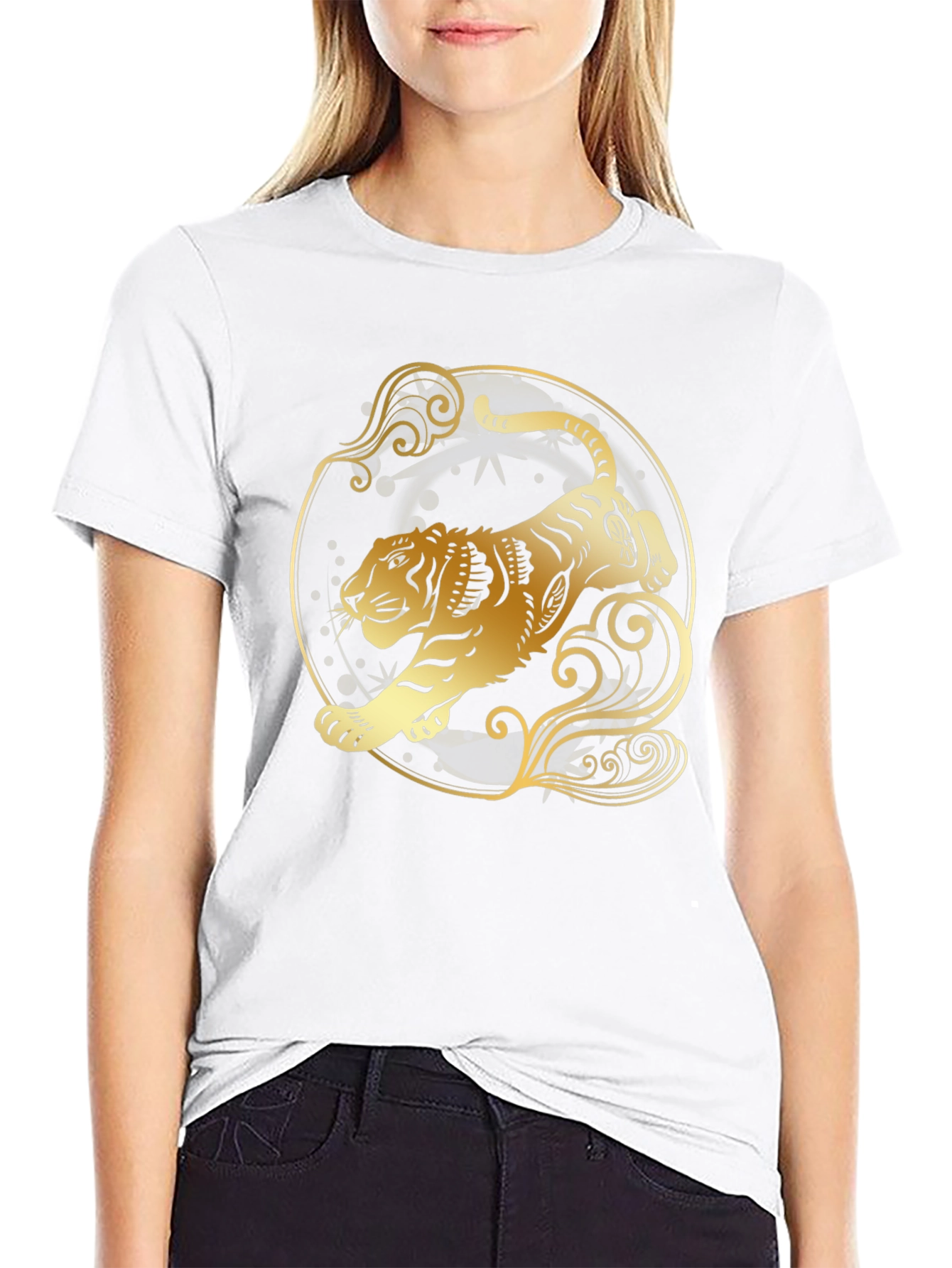 Golden Tiger Graphic Tee - Stylish Black T-Shirt