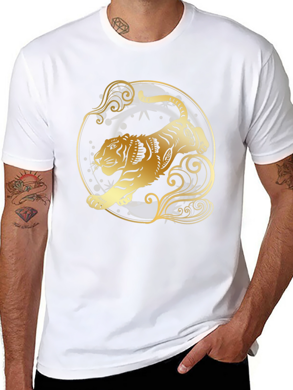 Golden Tiger Graphic Tee - Stylish Black T-Shirt
