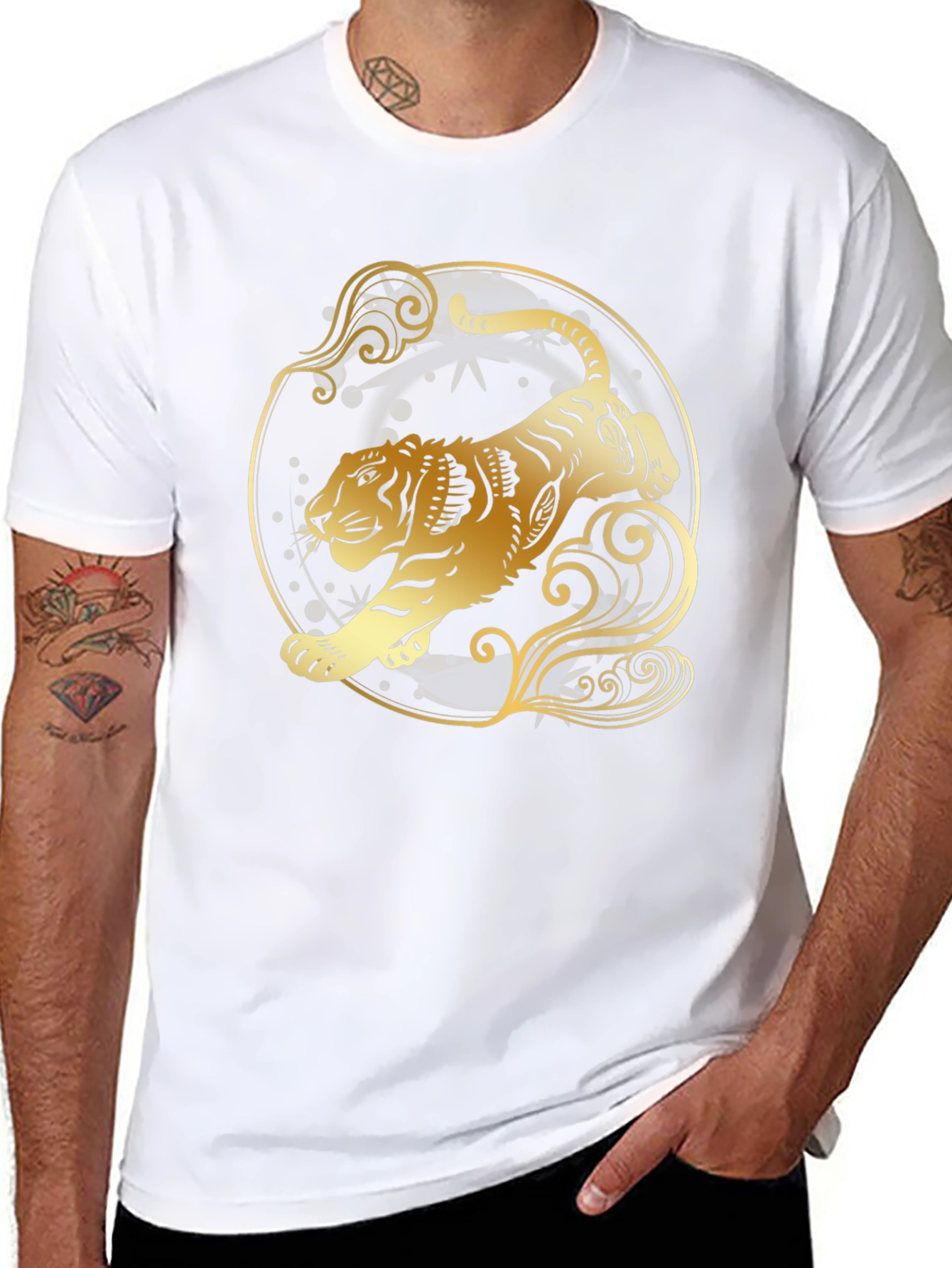 Golden Tiger Graphic Tee - Stylish Black T-Shirt