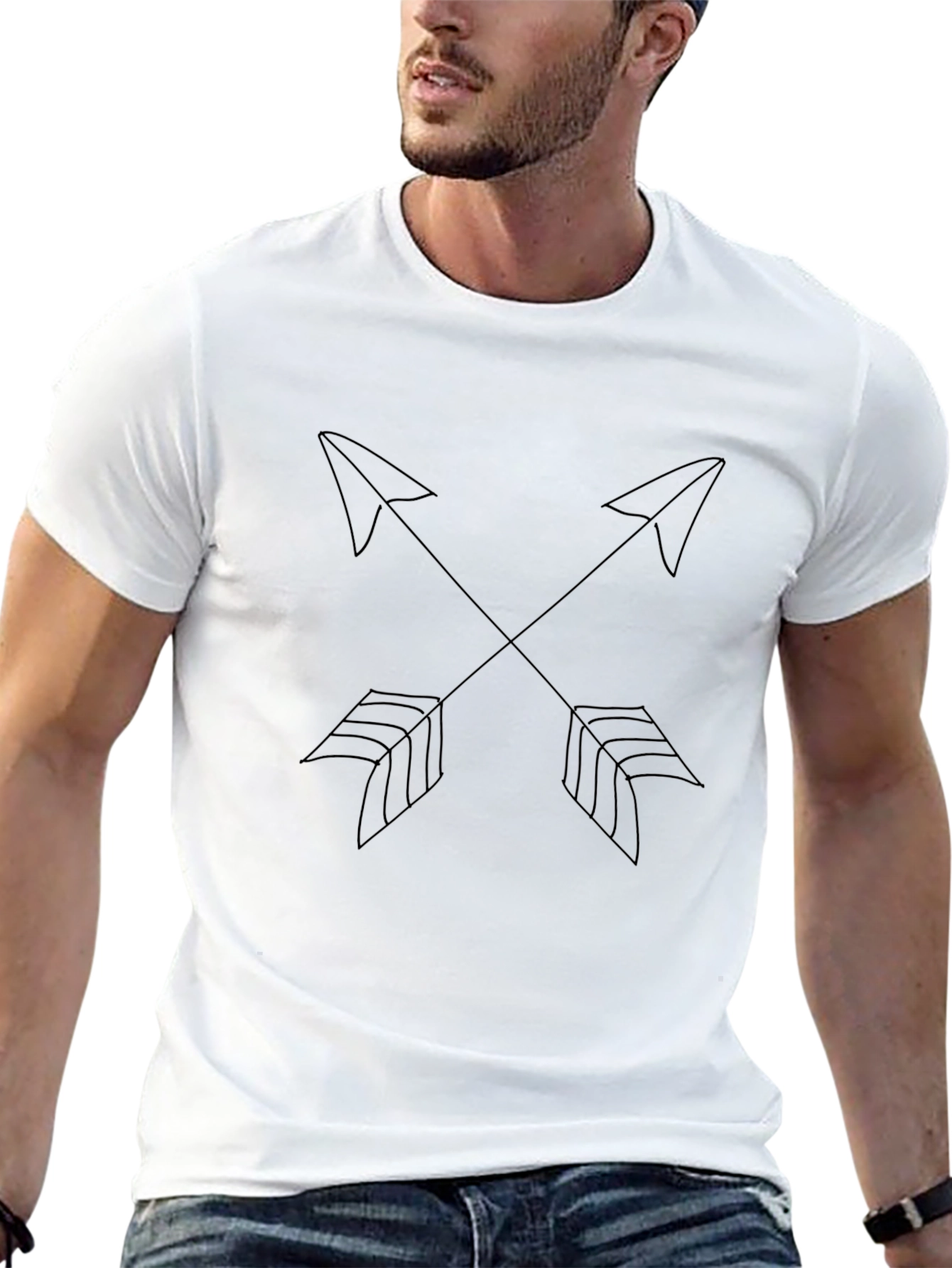 Minimalist Arrow Cross Graphic Black T-Shirt