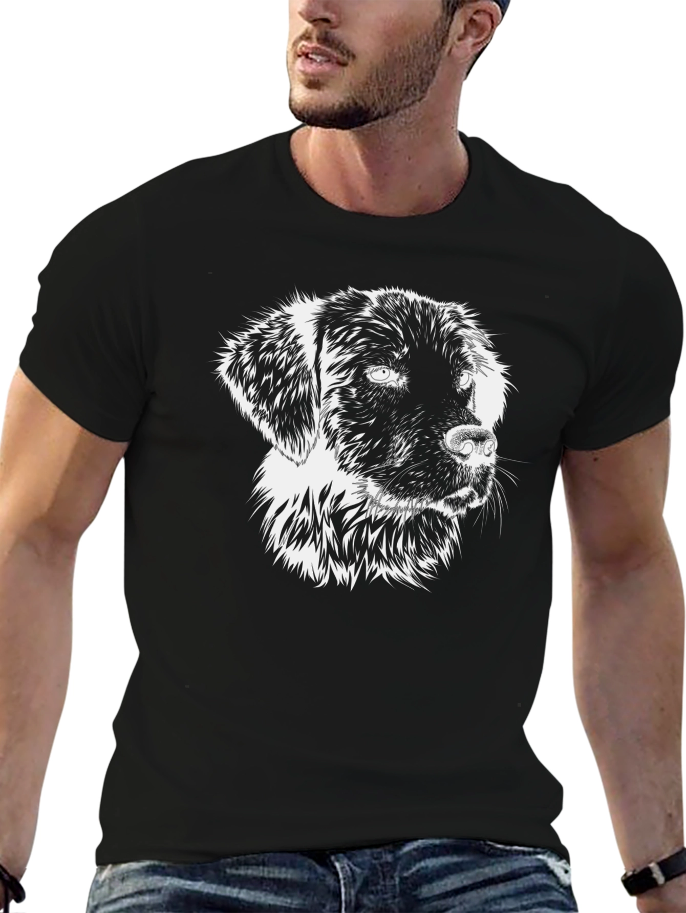 Dog Graphic Tee - Black Crew Neck T-Shirt