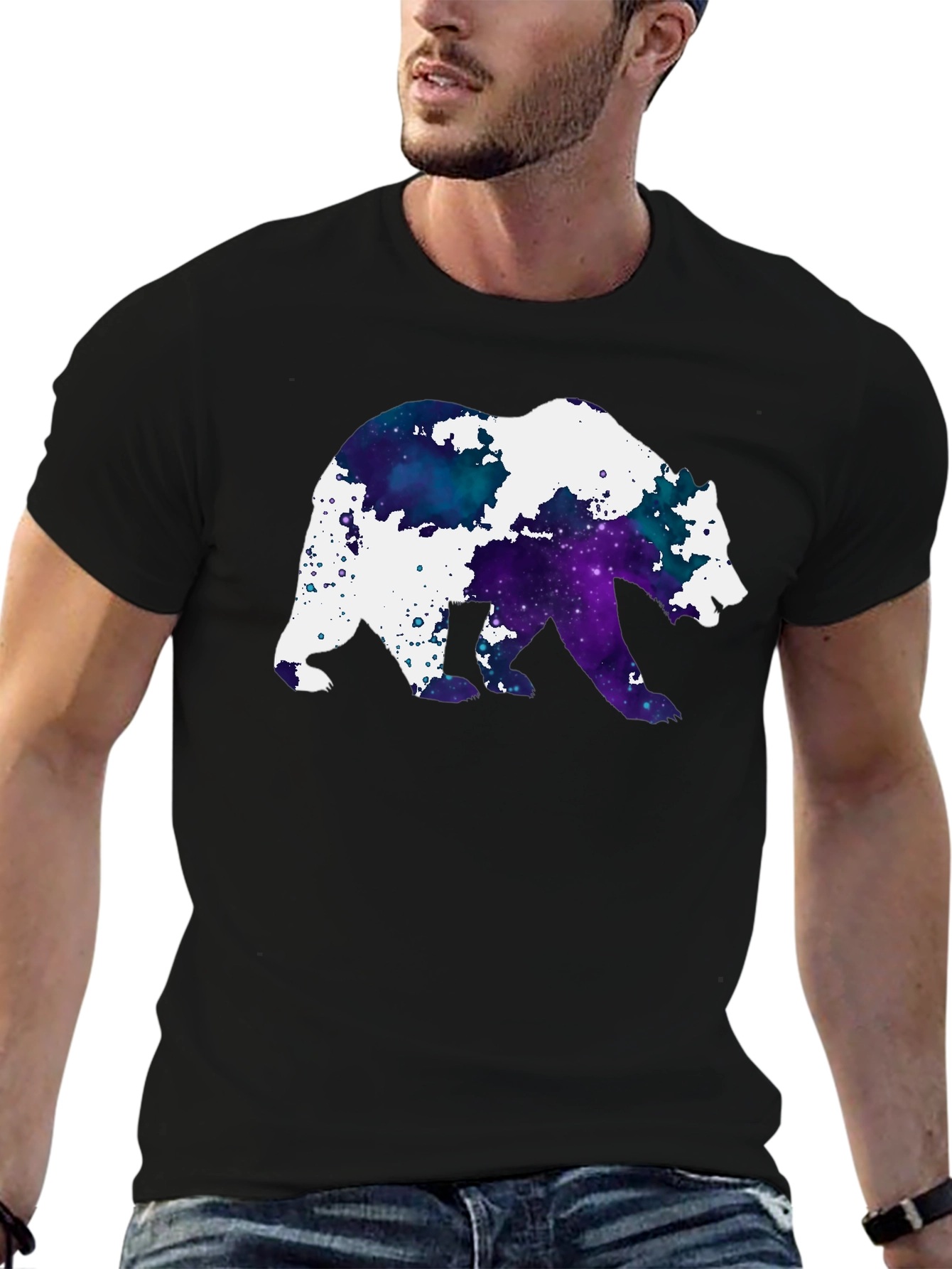 Galaxy Bear Graphic Black T-Shirt