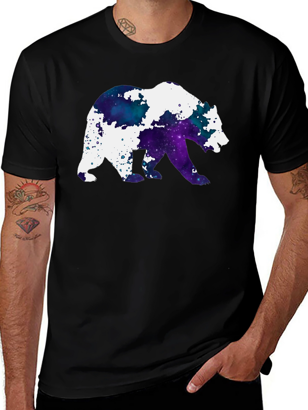 Galaxy Bear Graphic Black T-Shirt