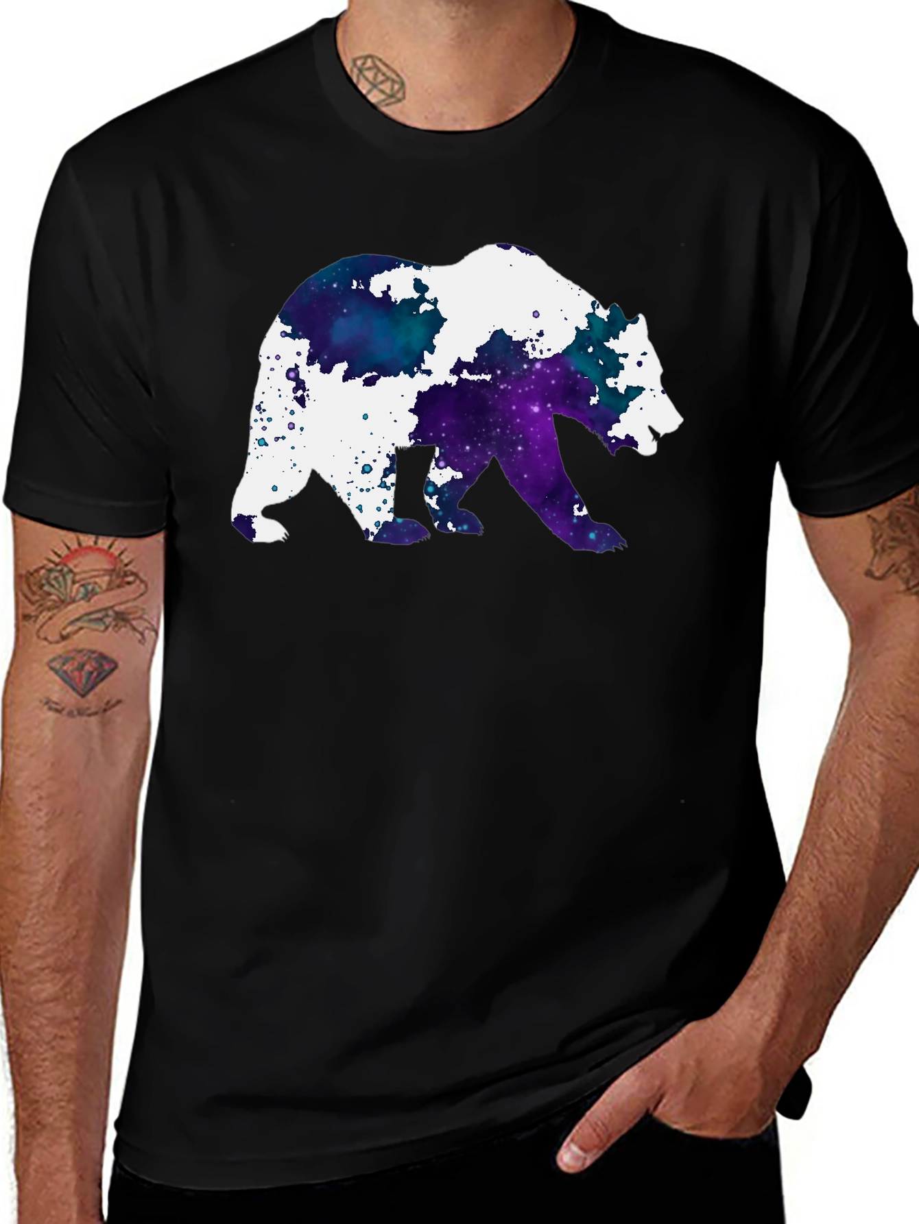 Galaxy Bear Graphic Black T-Shirt