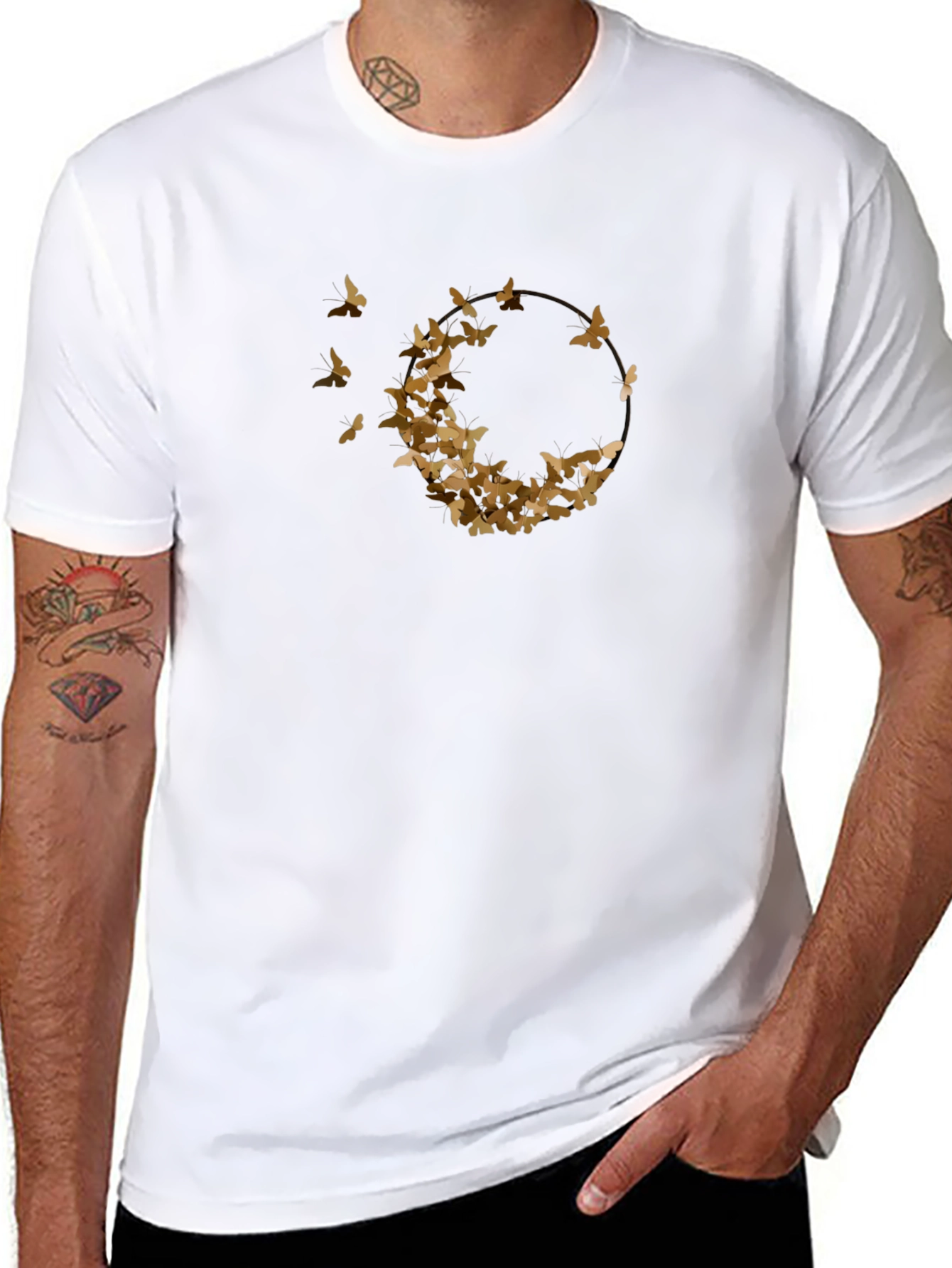 Butterfly Circle Graphic T-Shirt - Casual Tee