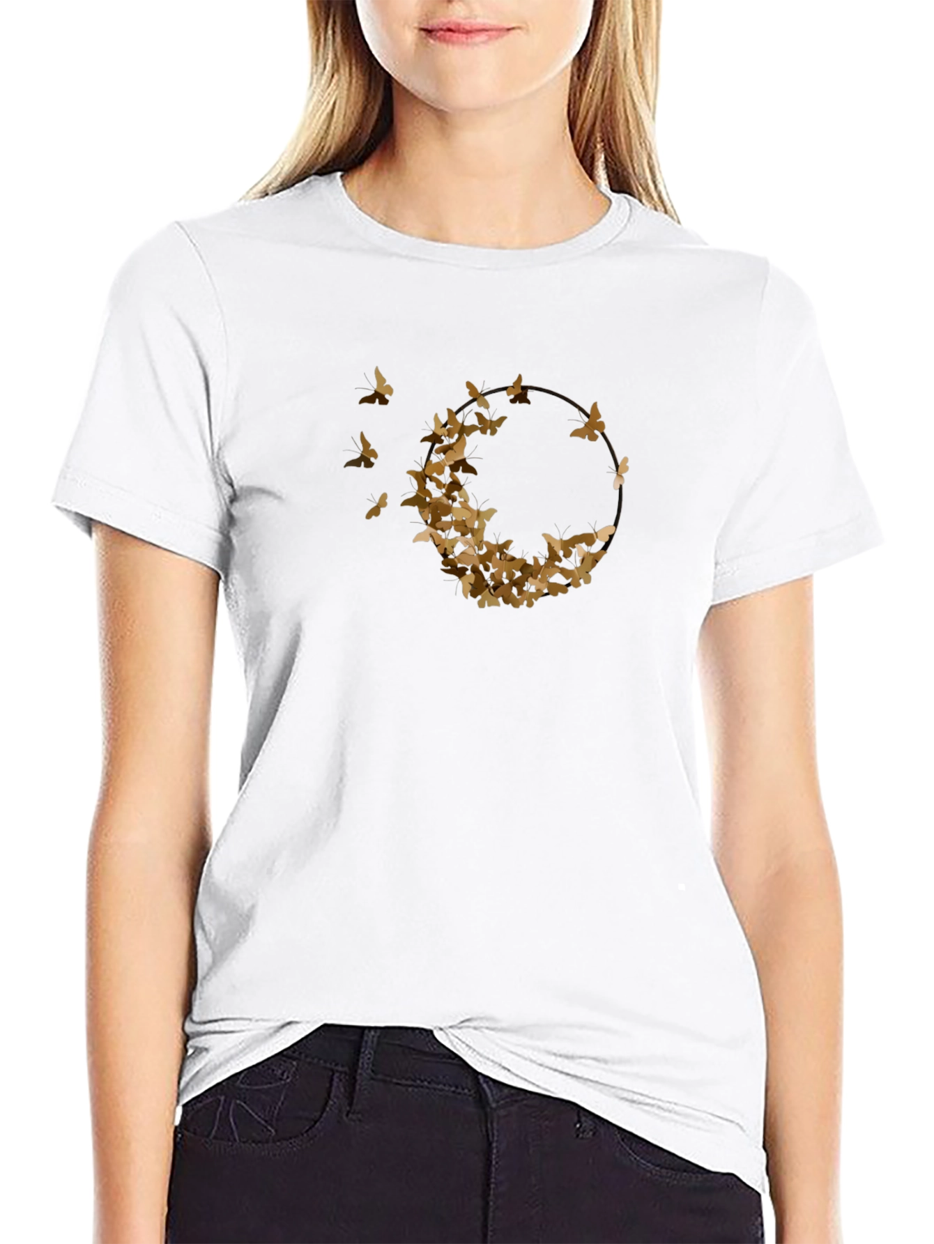 Butterfly Circle Graphic T-Shirt - Casual Tee