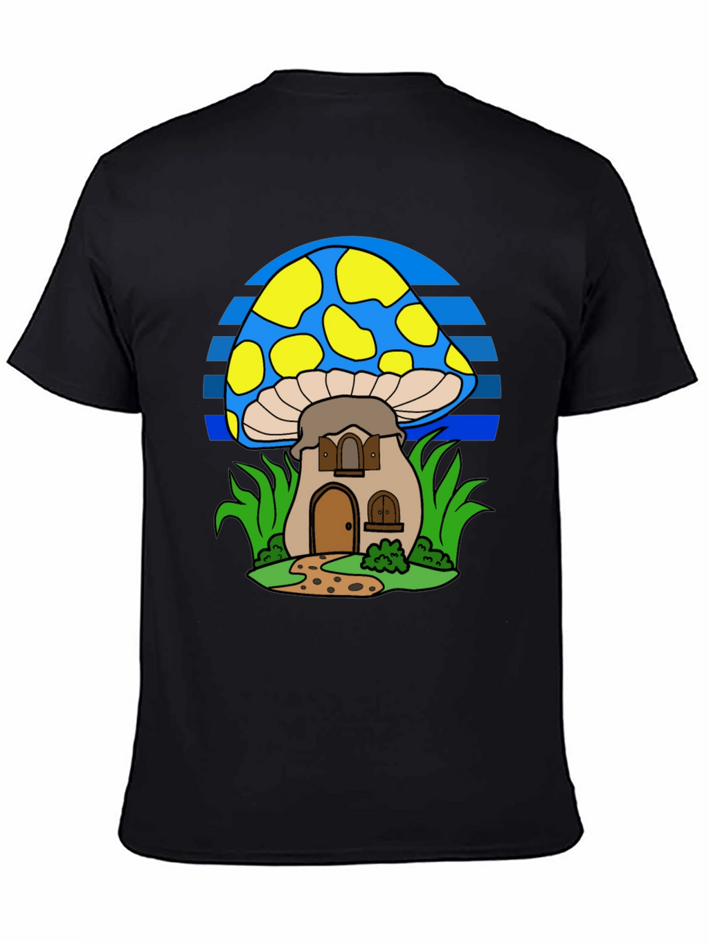 Whimsical Mushroom House T-Shirt - Black