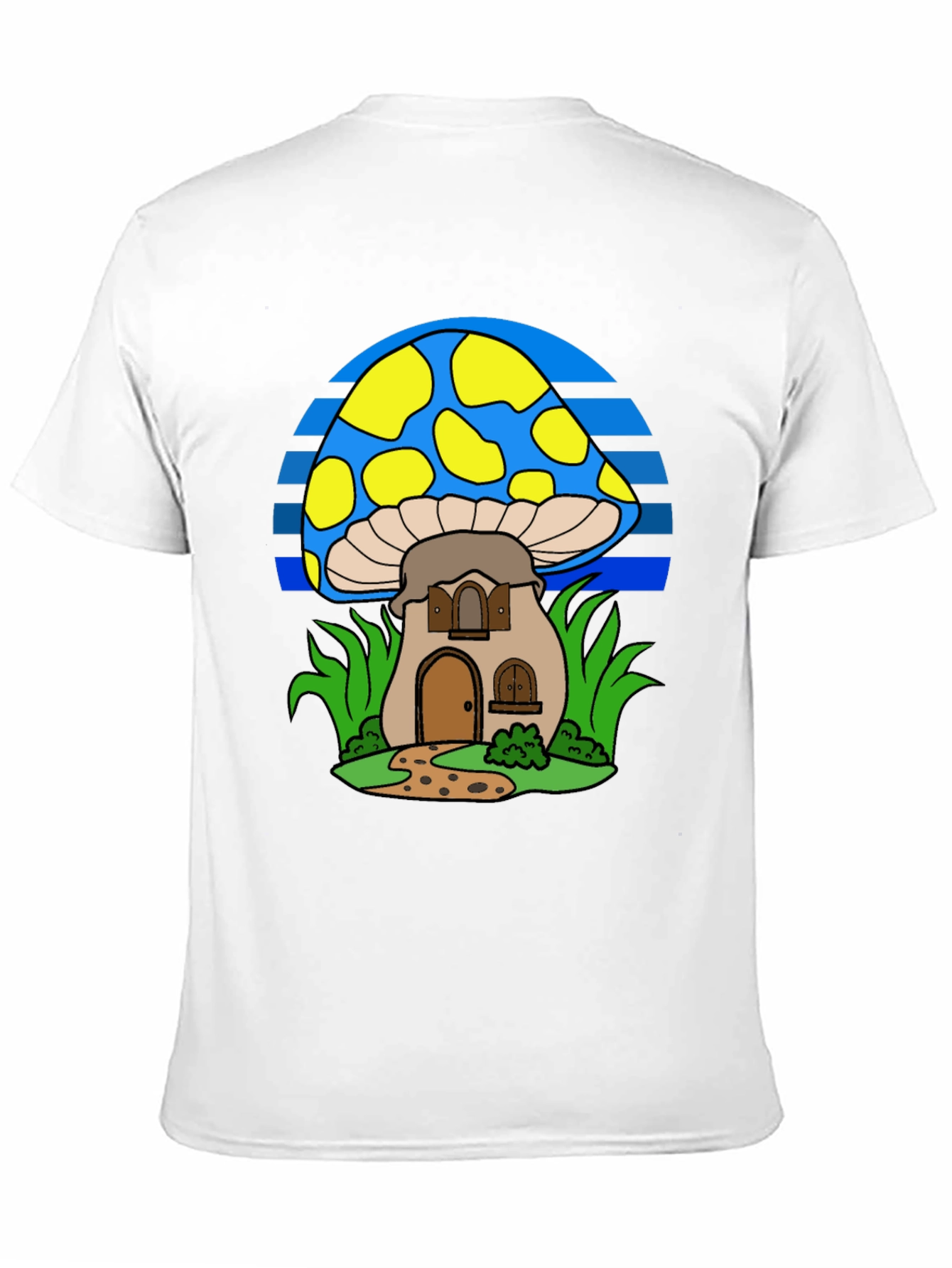 Whimsical Mushroom House T-Shirt - Black