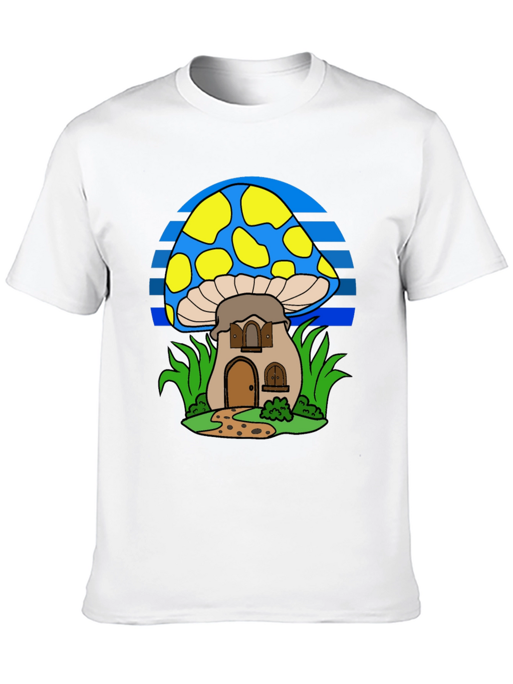Whimsical Mushroom House T-Shirt - Black