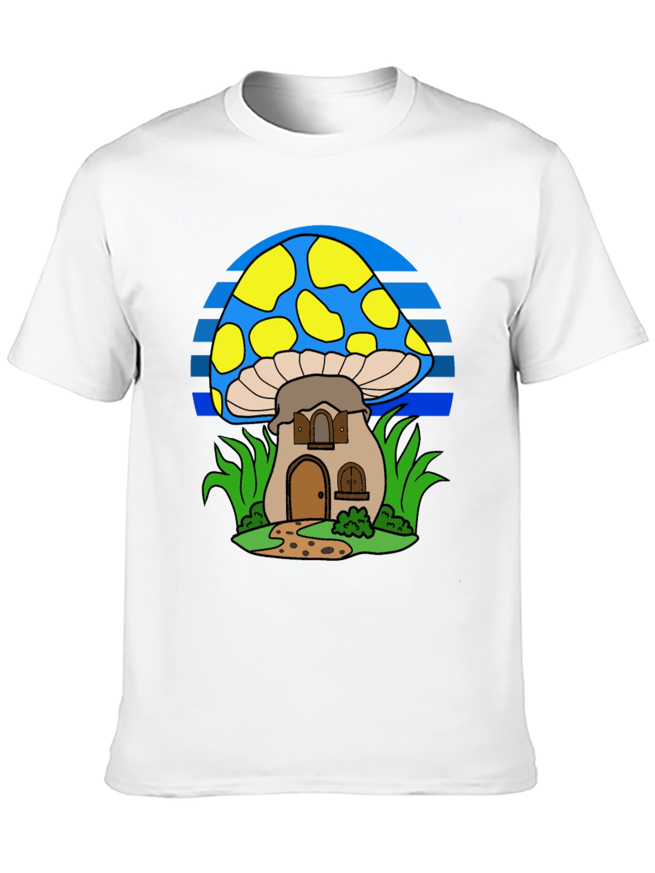 Whimsical Mushroom House T-Shirt - Black