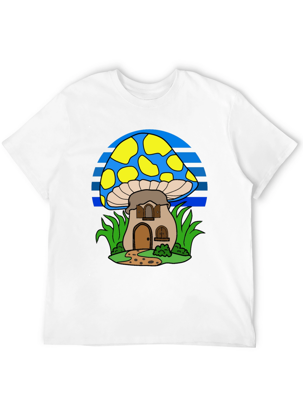 Whimsical Mushroom House T-Shirt - Black
