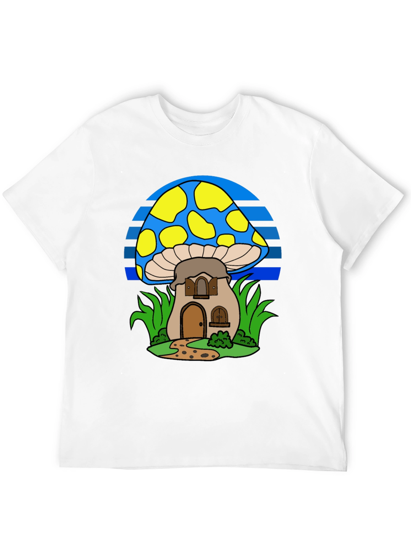 Whimsical Mushroom House T-Shirt - Black