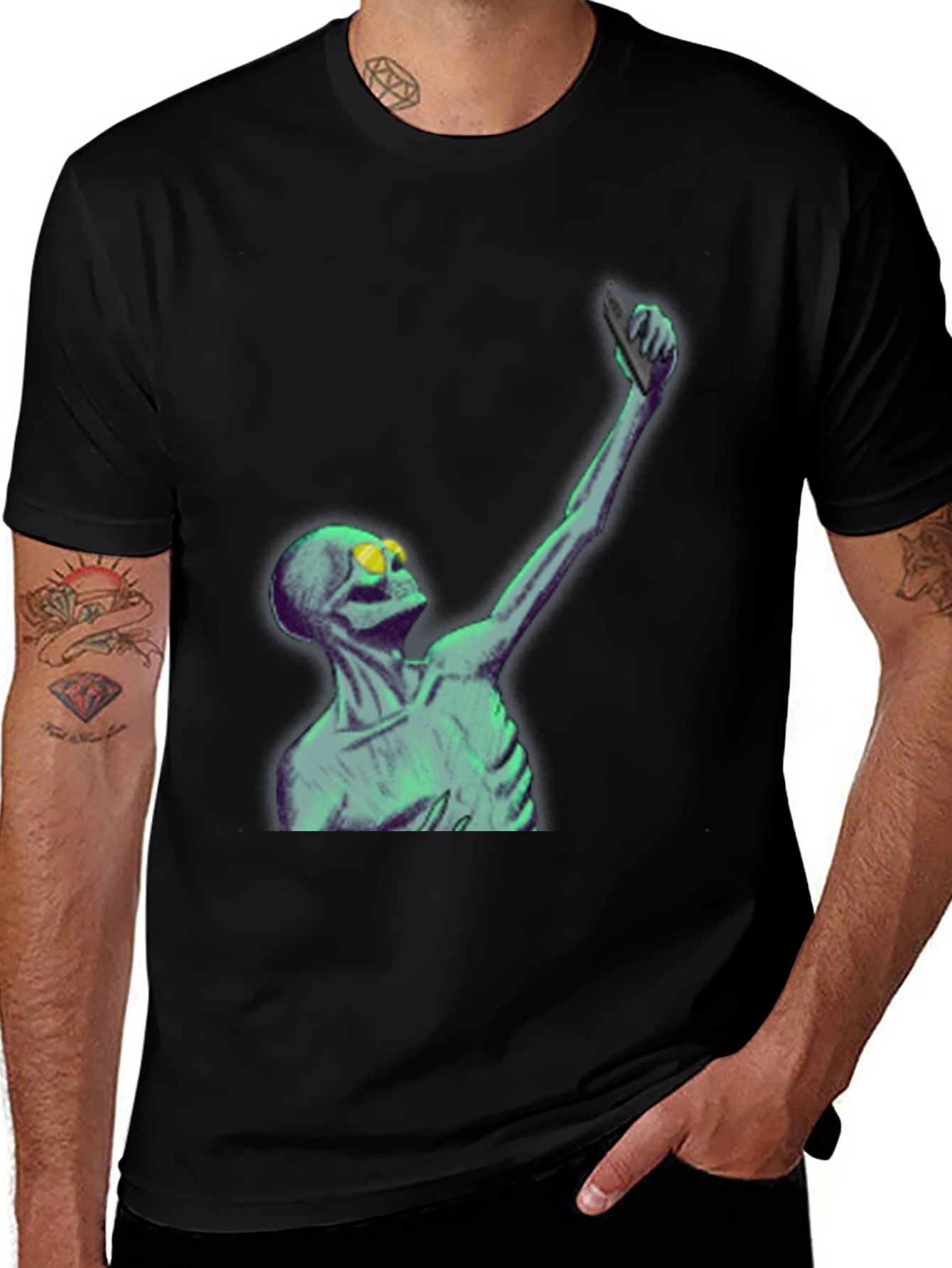 Skeleton Taking Selfie Graphic Tee