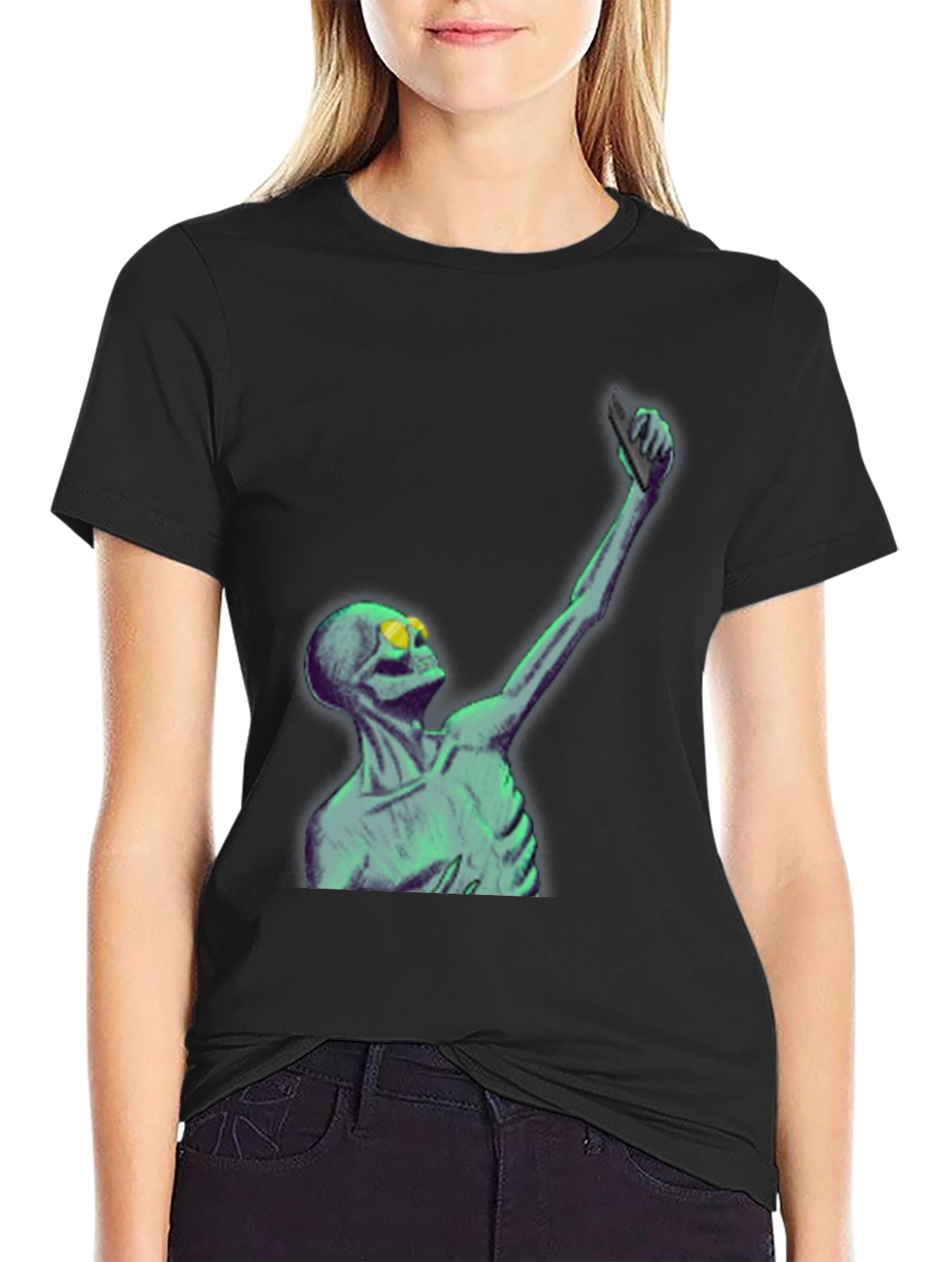 Skeleton Taking Selfie Graphic Tee