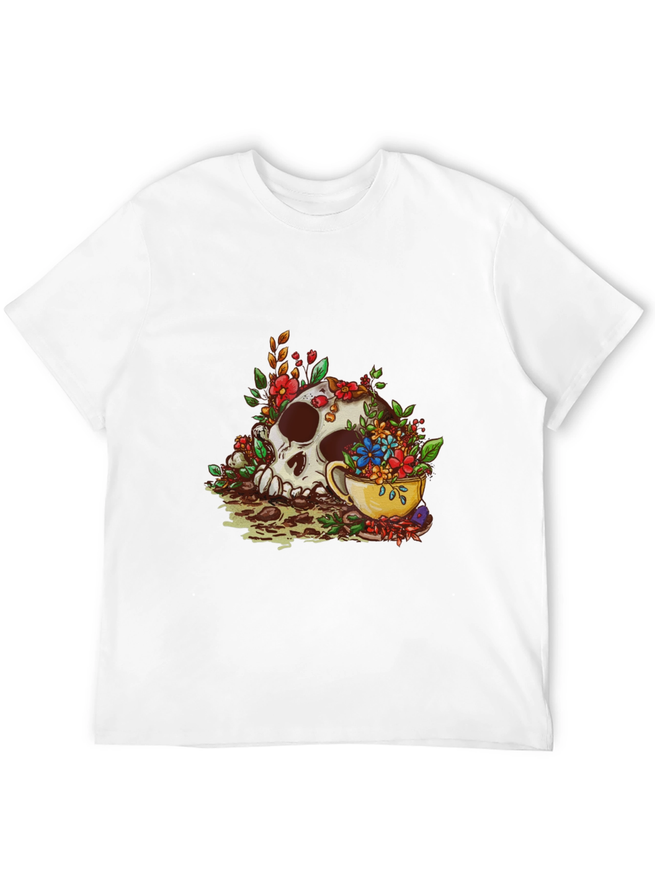 Skull and Tea Cup Graphic Print Mens Tee