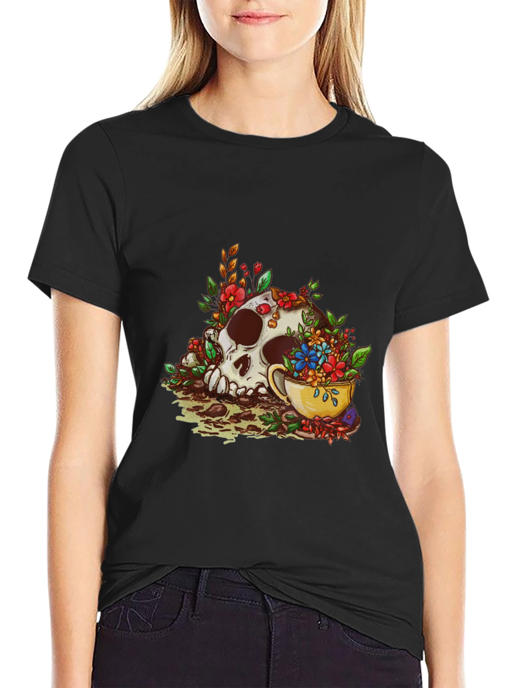 Skull and Tea Cup Graphic Print Mens Tee