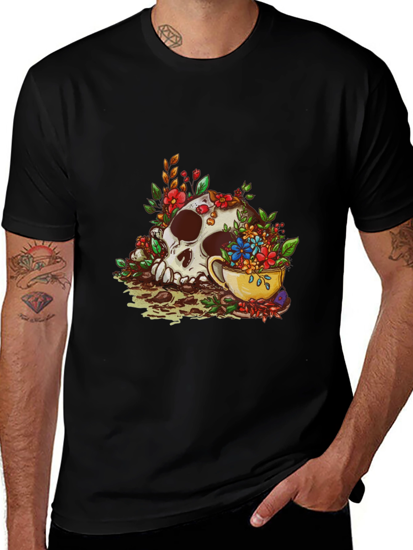 Skull and Tea Cup Graphic Print Mens Tee