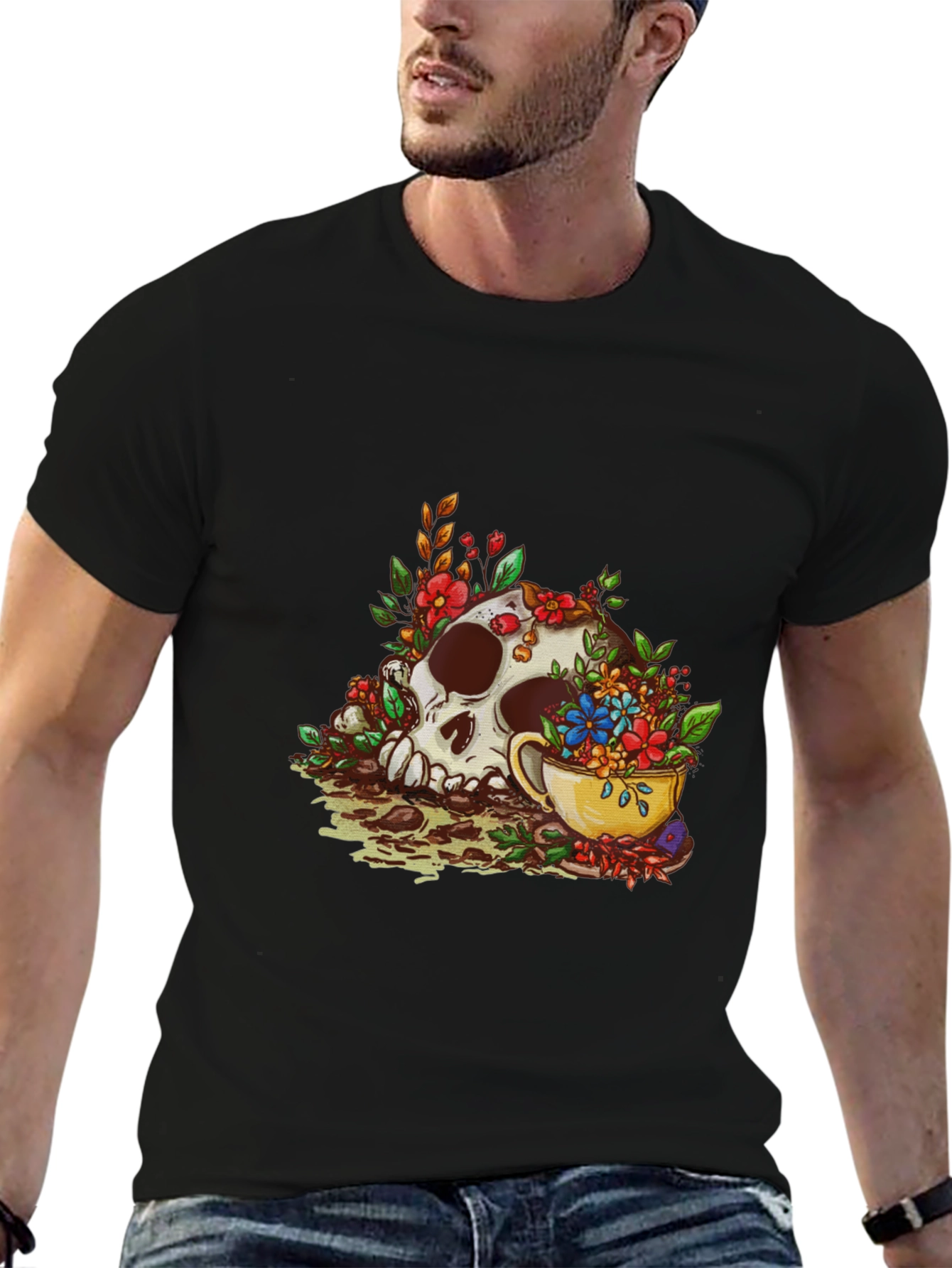 Skull and Tea Cup Graphic Print Mens Tee