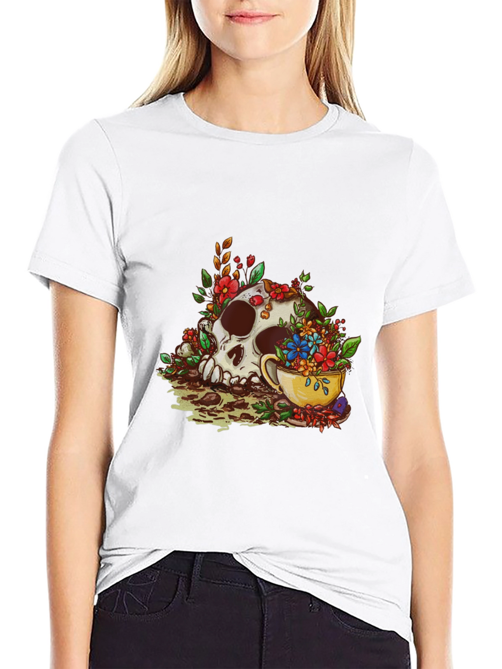 Skull and Tea Cup Graphic Print Mens Tee