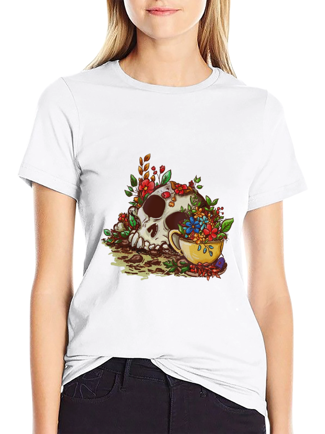 Skull and Tea Cup Graphic Print Mens Tee