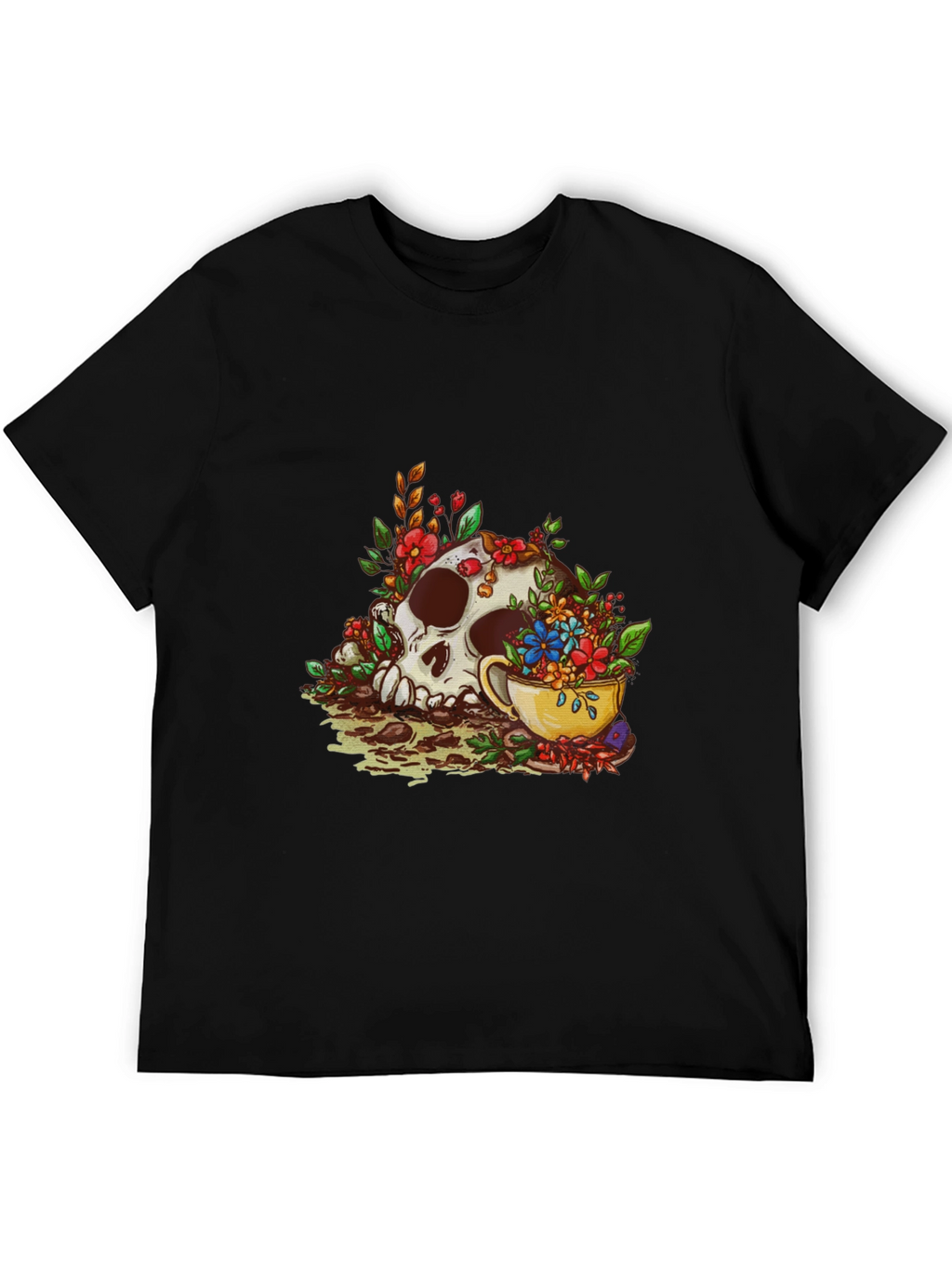Skull and Tea Cup Graphic Print Mens Tee