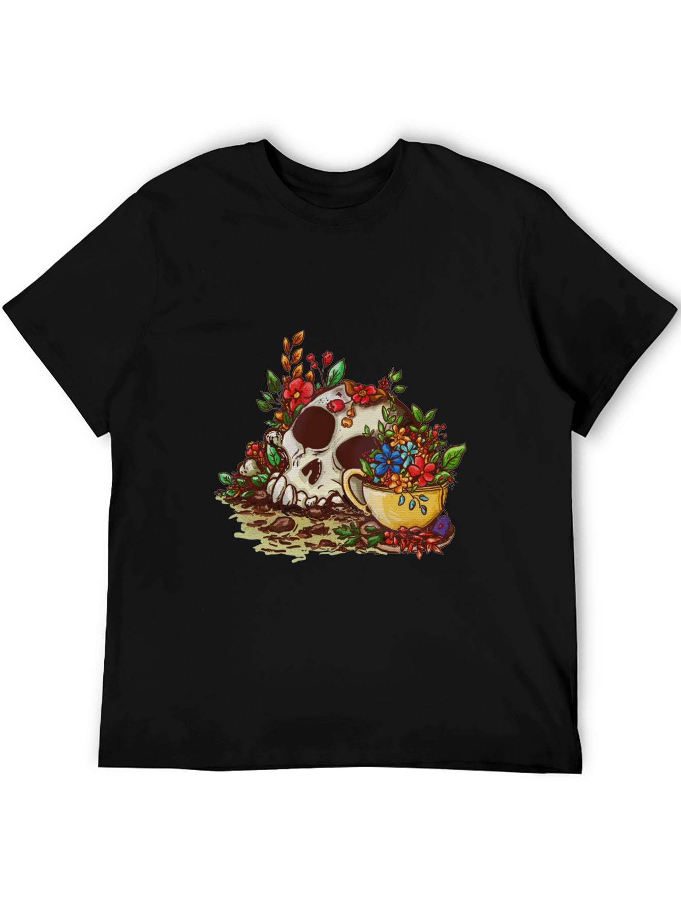 Skull and Tea Cup Graphic Print Mens Tee